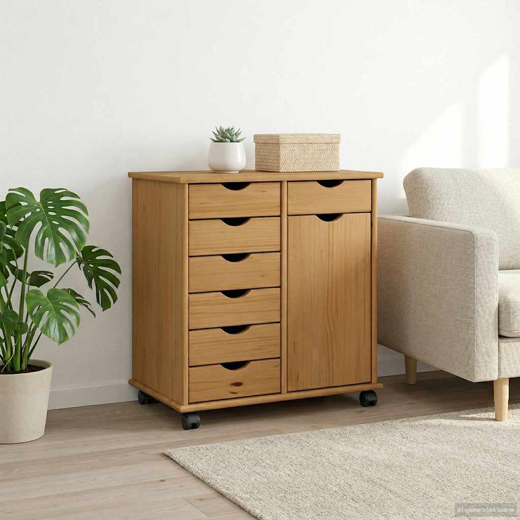 Rolling Cabinet Honey Brown 63.5 x 39 x 65.5 cm Solid Pine Wood