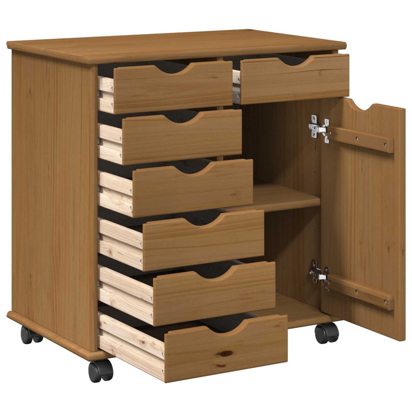 Rolling Cabinet Honey Brown 63.5 x 39 x 65.5 cm Solid Pine Wood