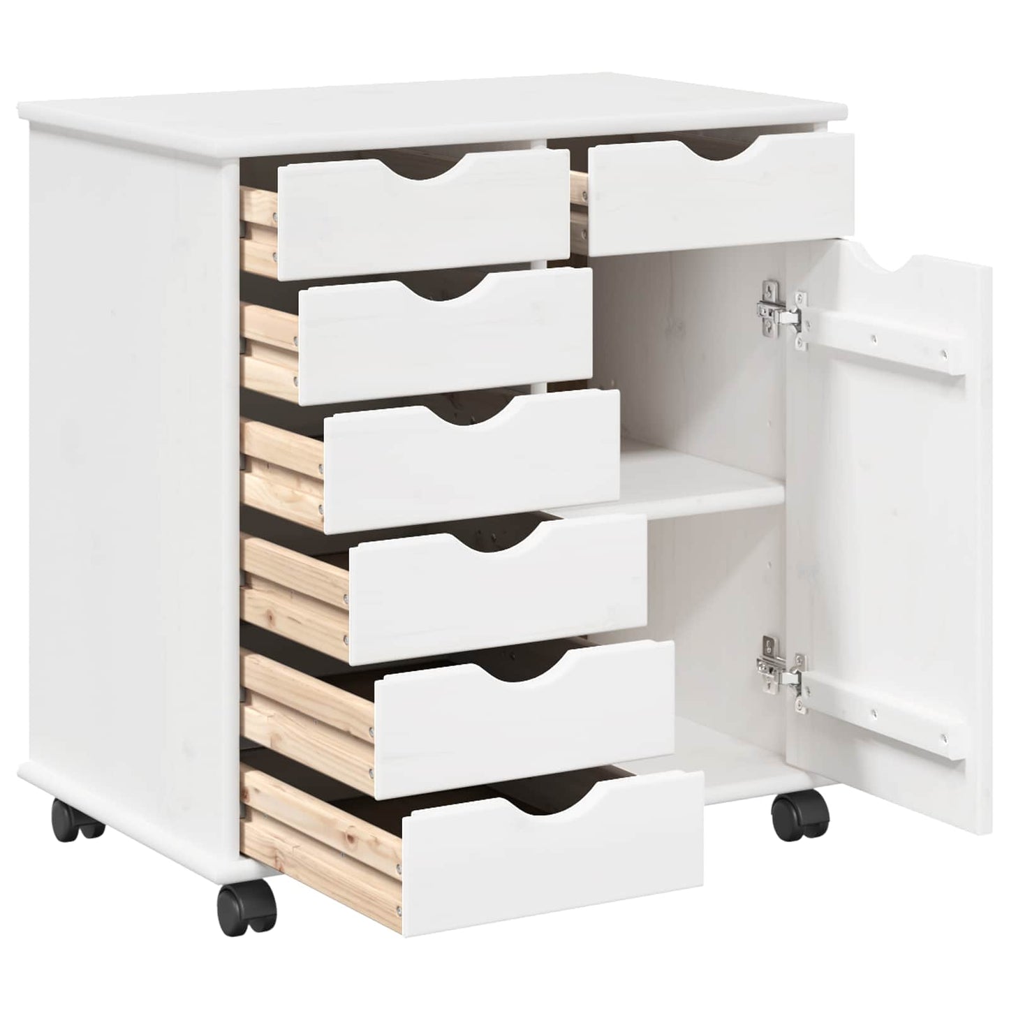 Rolling Cabinet White 63.5 x 39 x 65.5 cm Solid Pine Wood