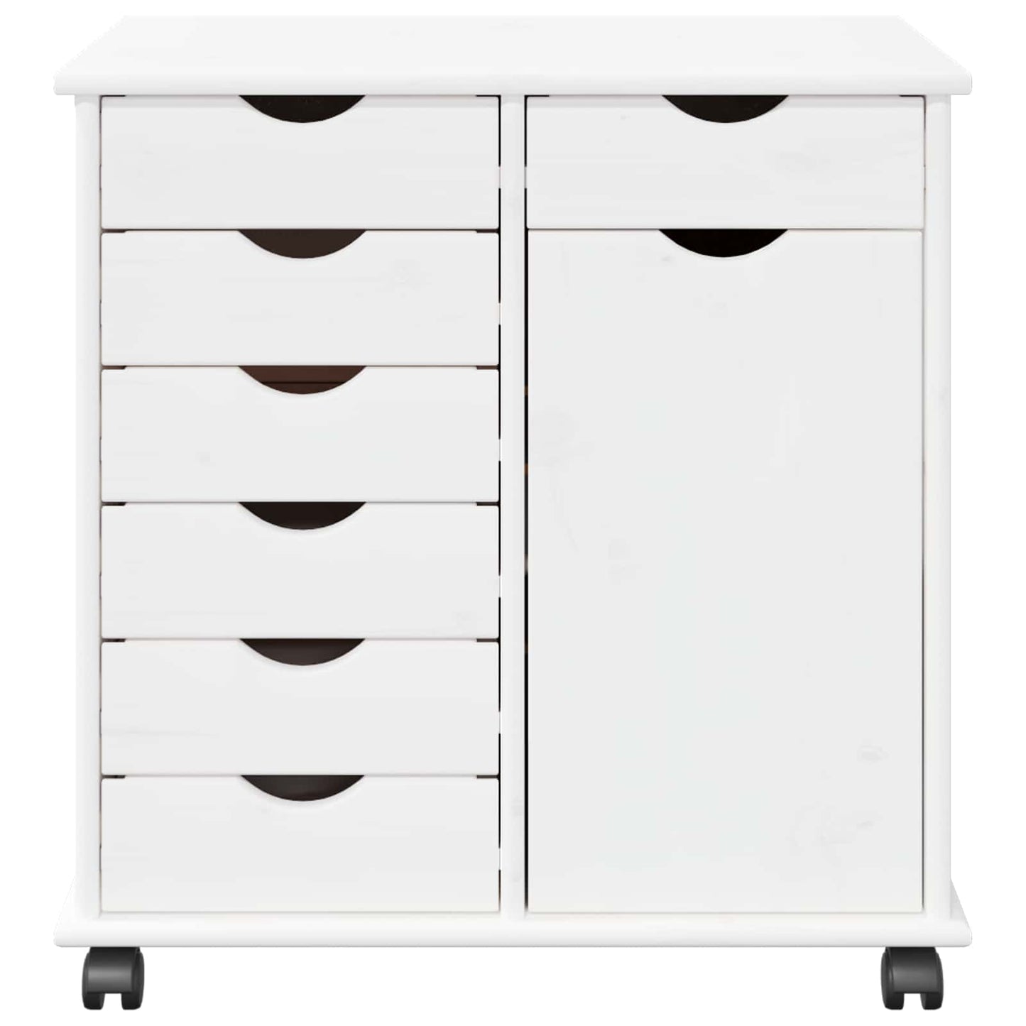 Rolling Cabinet White 63.5 x 39 x 65.5 cm Solid Pine Wood