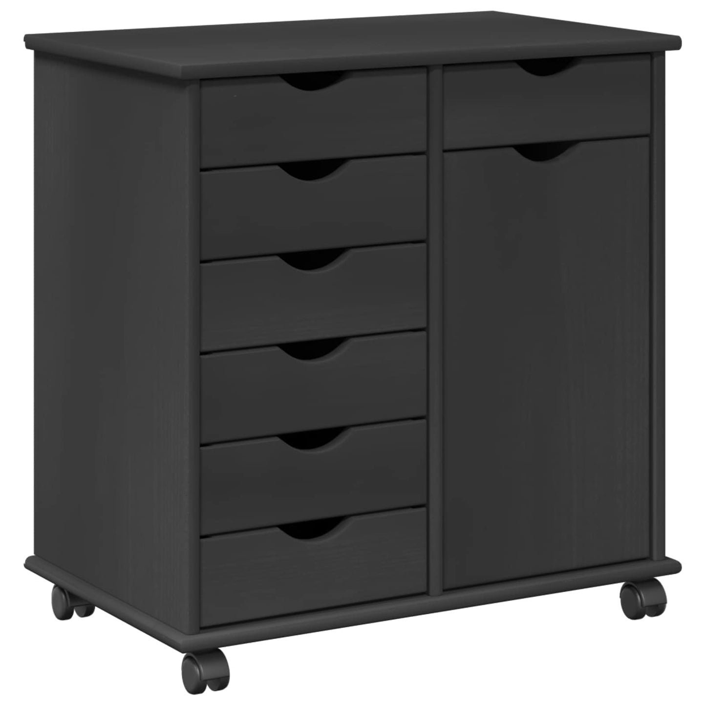 Rolling Cabinet Grey 63.5 x 39 x 65.5 cm Solid Pine Wood
