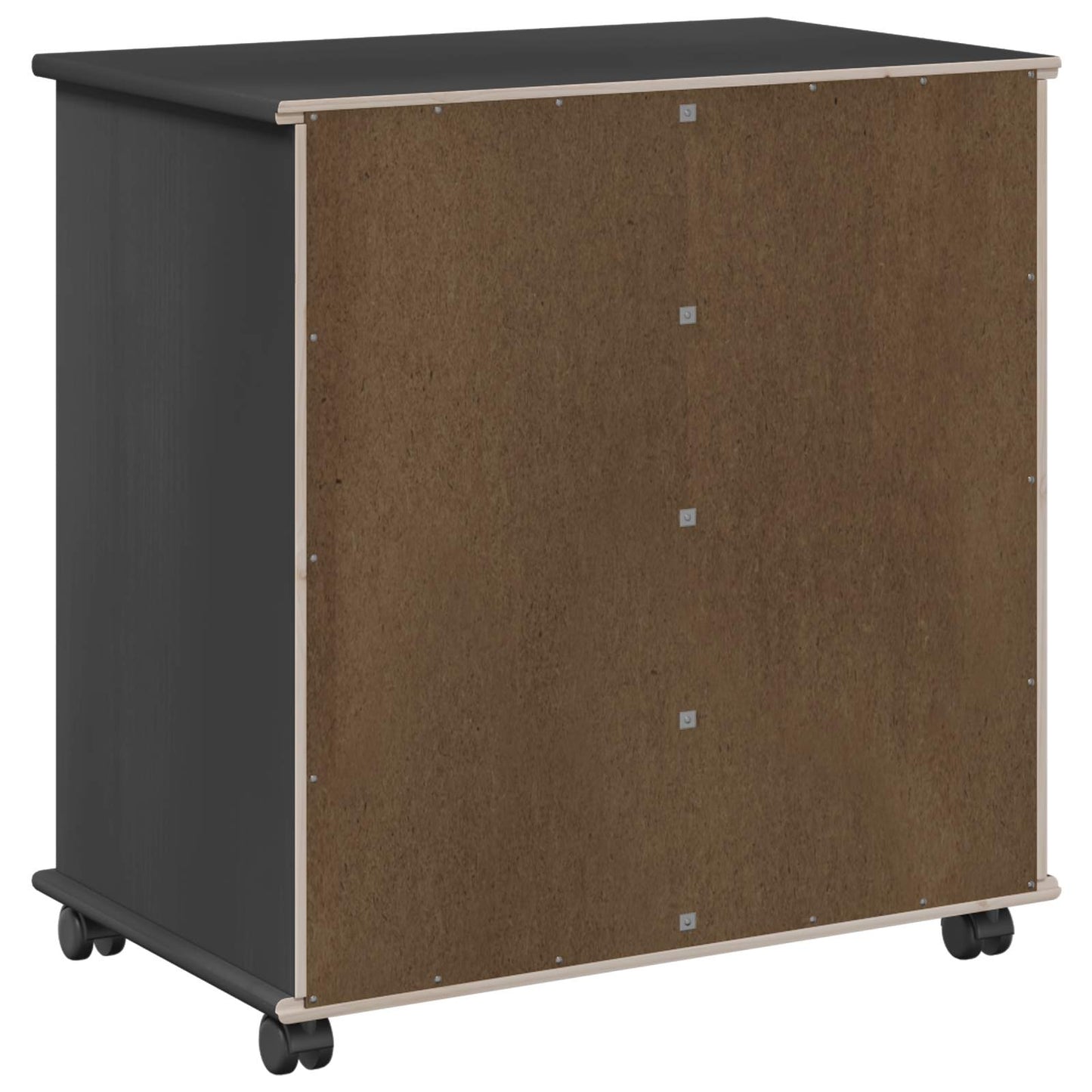 Rolling Cabinet Black 63.5 x 39 x 65.5 cm Solid Pine Wood