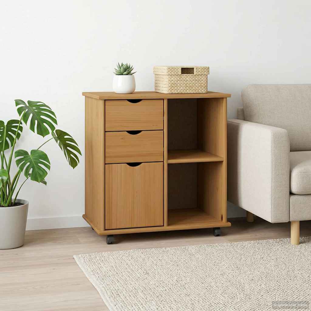 Rolling Cabinet Honey Brown 63.5 x 39 x 65.5 cm Solid Pine Wood