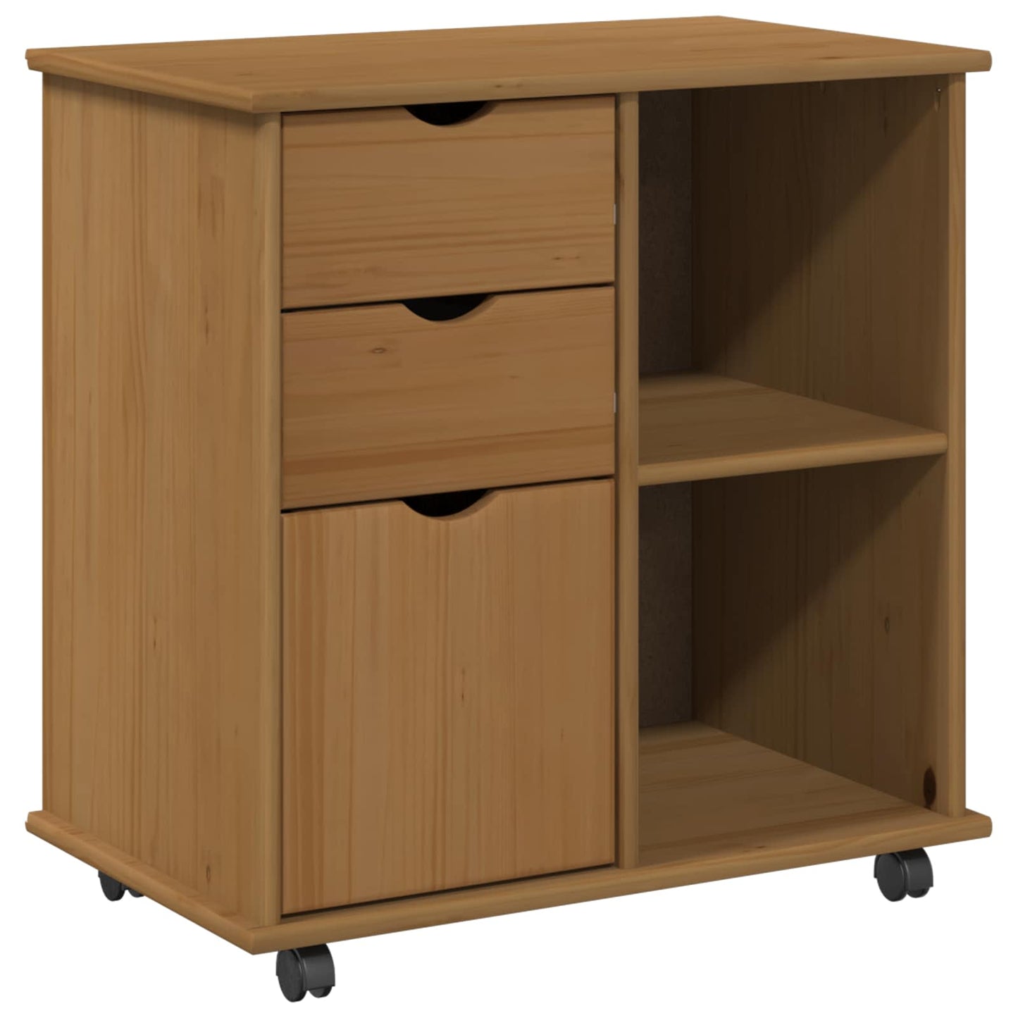 Rolling Cabinet Honey Brown 63.5 x 39 x 65.5 cm Solid Pine Wood