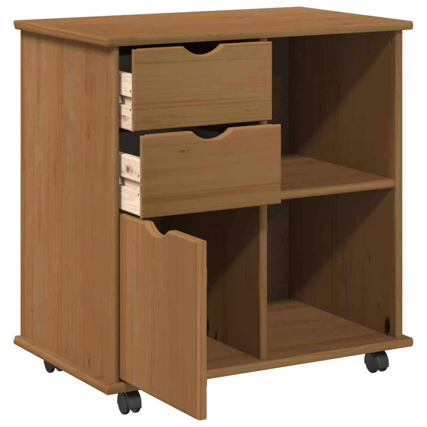 Rolling Cabinet Honey Brown 63.5 x 39 x 65.5 cm Solid Pine Wood