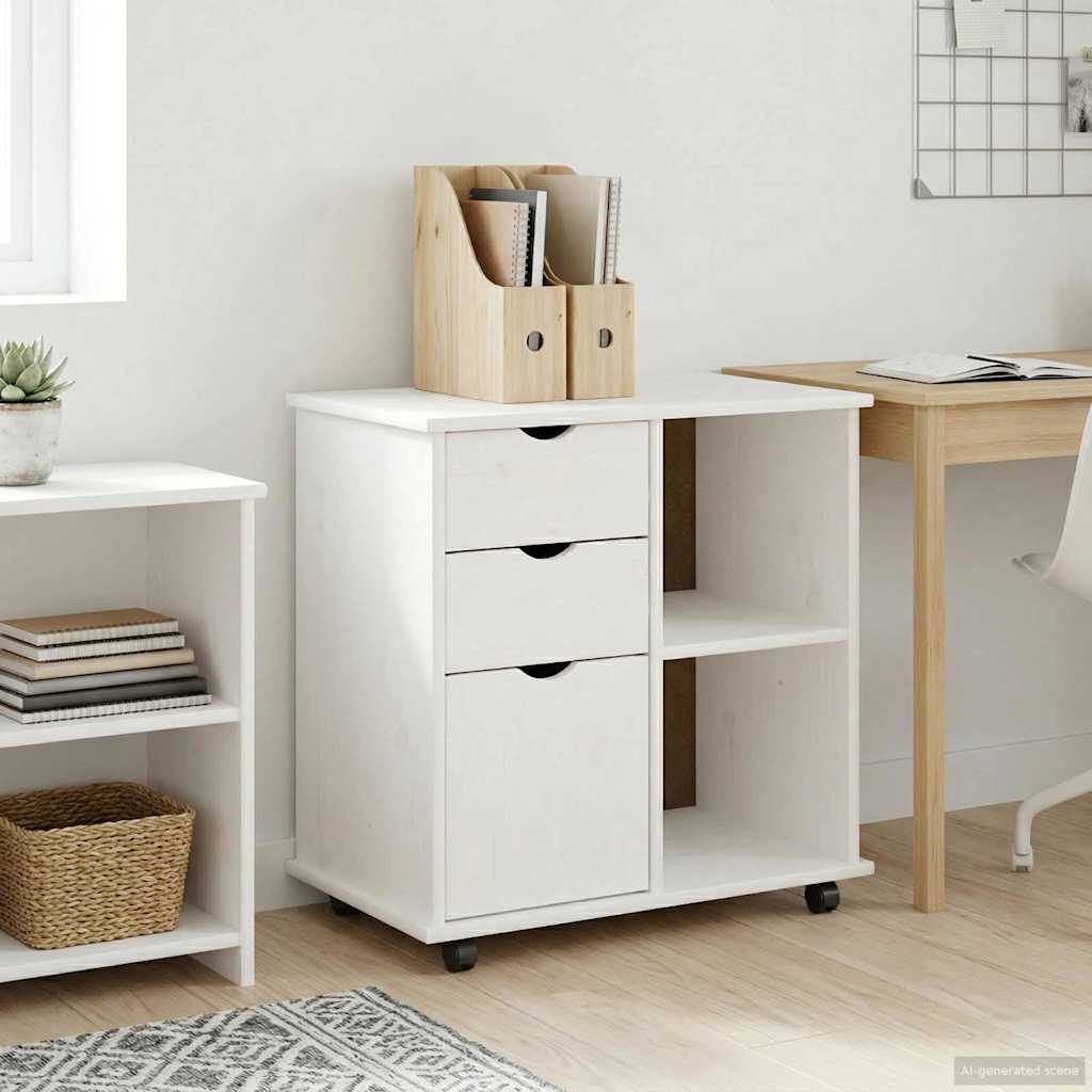 Rolling Cabinet White 63.5 x 39 x 65.5 cm Solid Pine Wood