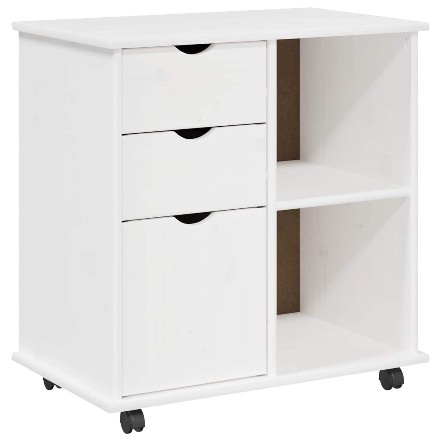 Rolling Cabinet White 63.5 x 39 x 65.5 cm Solid Pine Wood