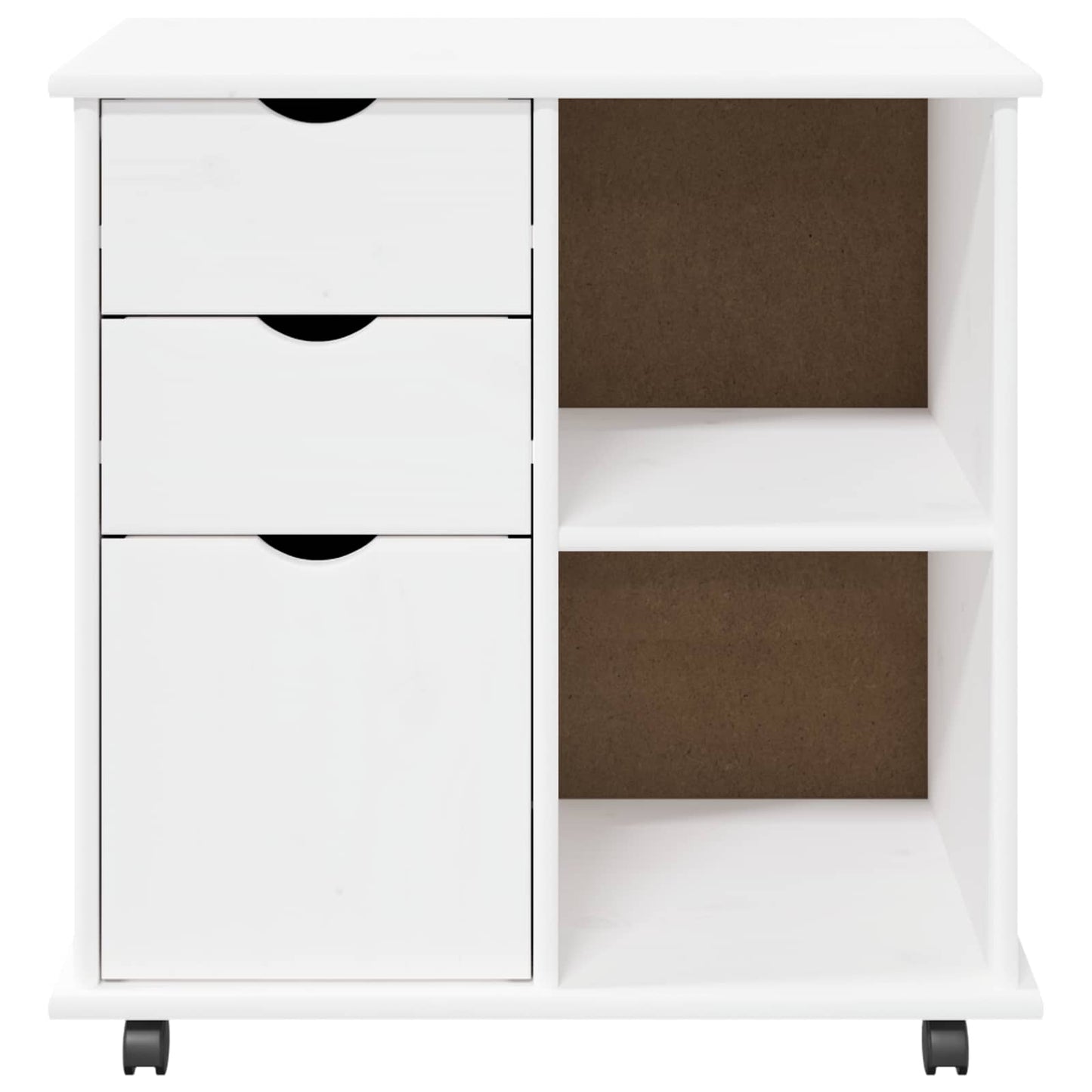 Rolling Cabinet White 63.5 x 39 x 65.5 cm Solid Pine Wood