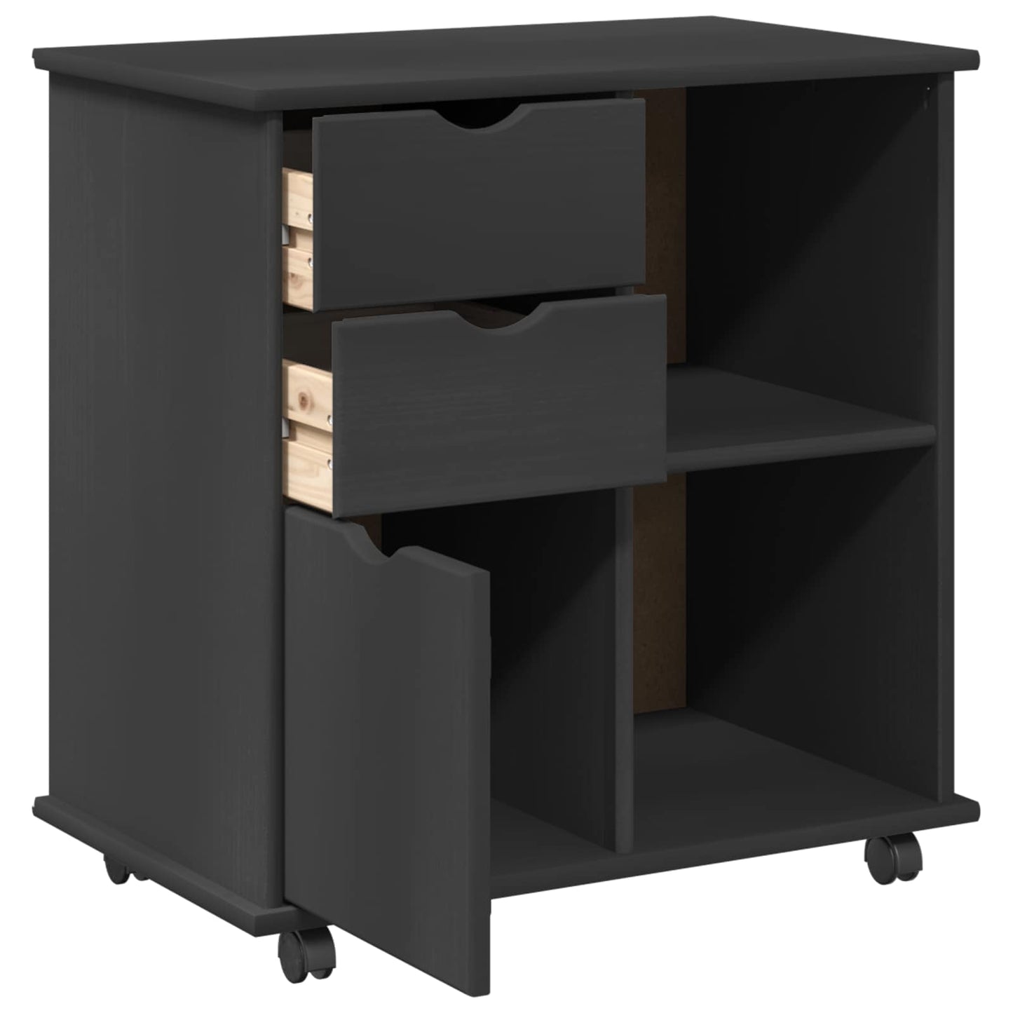 Rolling Cabinet Grey 63.5 x 39 x 65.5 cm Solid Pine Wood
