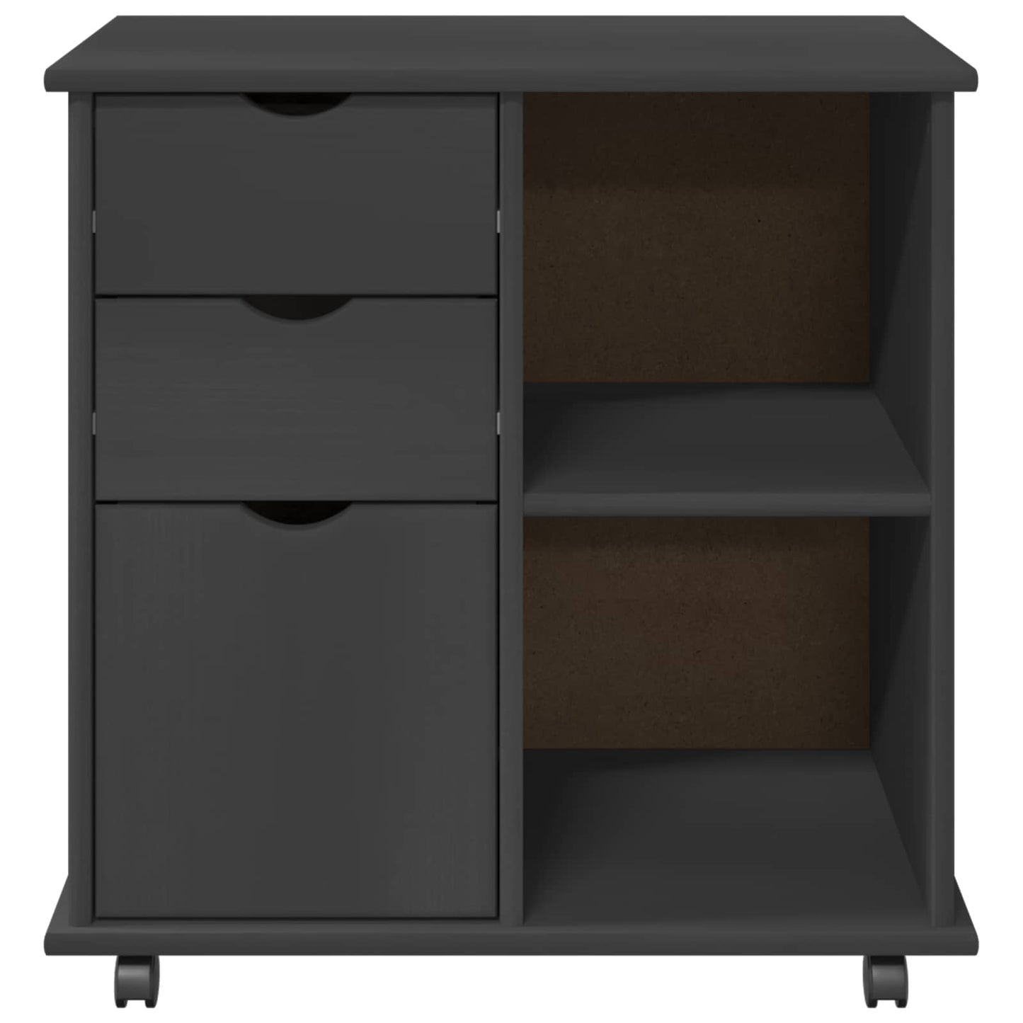 Rolling Cabinet Grey 63.5 x 39 x 65.5 cm Solid Pine Wood