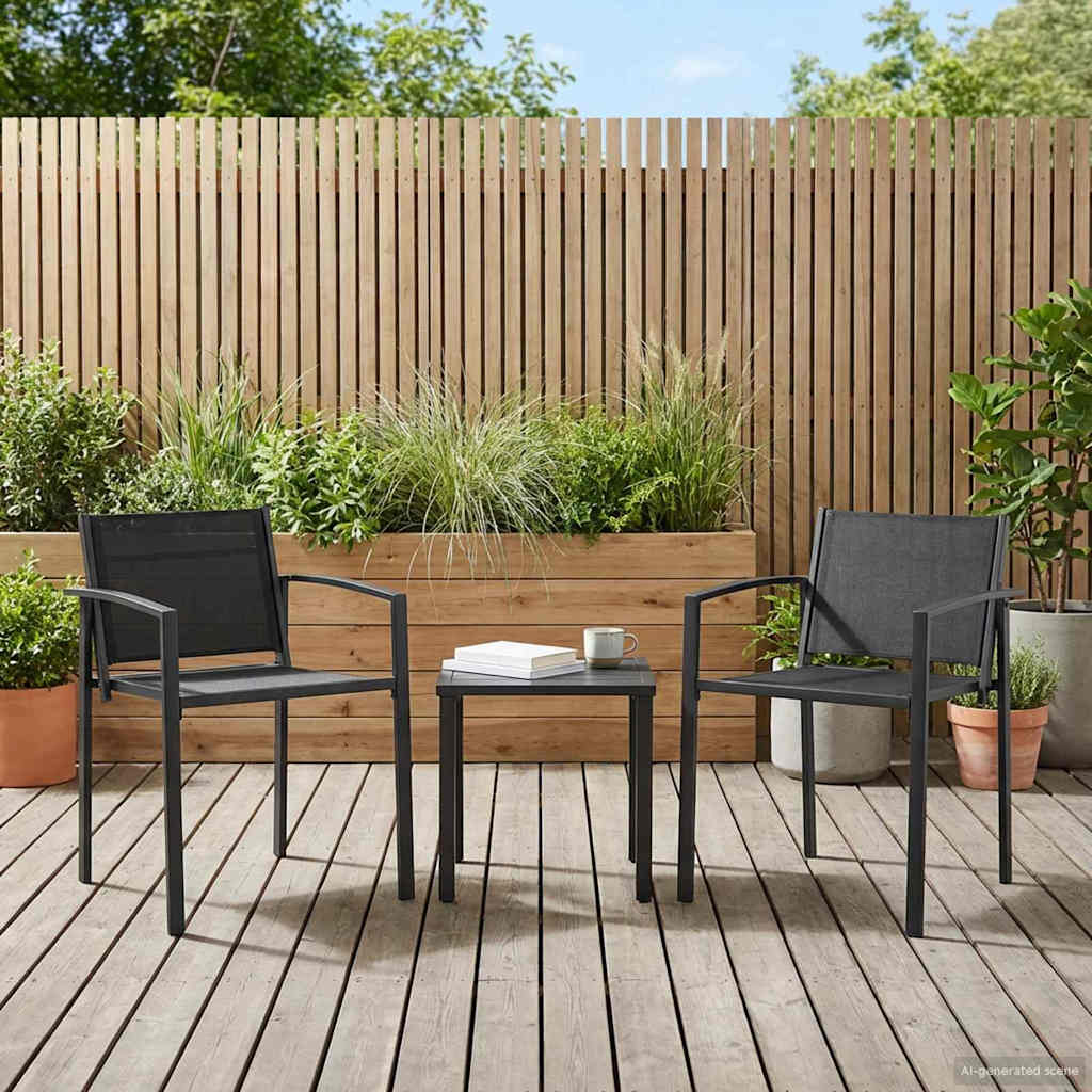 Garden Chairs 2 pcs Black and Anthracite 53.5 x 59 x 77 cm