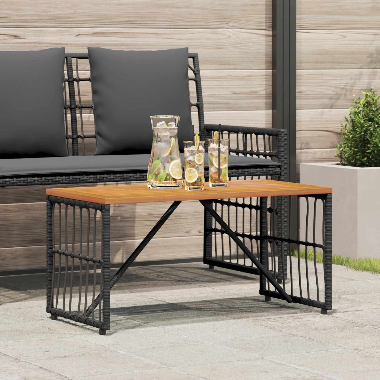 Outdoor Table Black 80 x 40 x 40 cm Steel and Poly Rattan