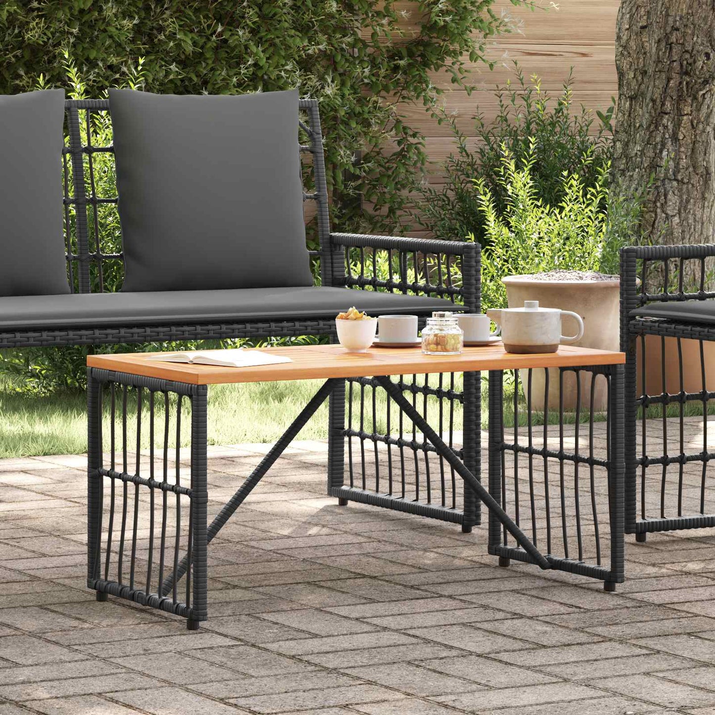 Outdoor Table Black 80 x 40 x 40 cm Steel and Poly Rattan
