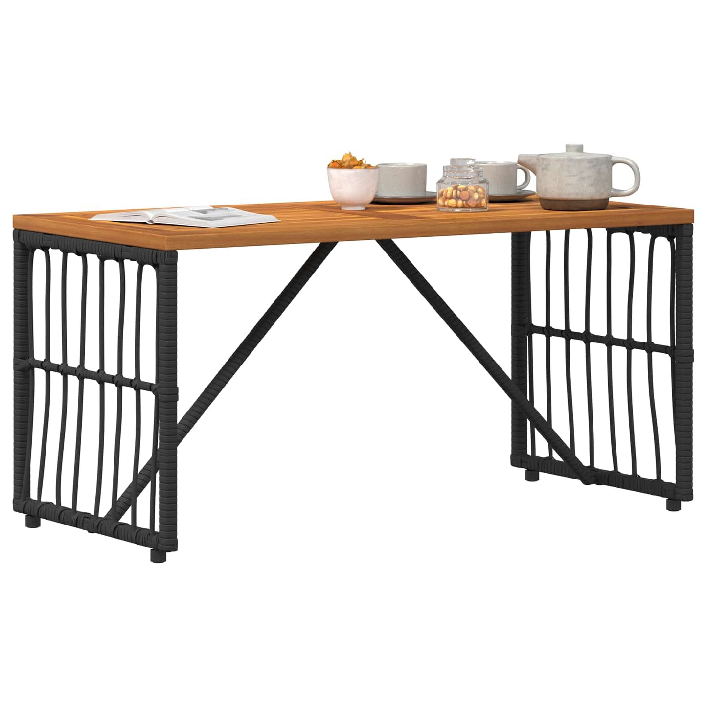 Outdoor Table Black 80 x 40 x 40 cm Steel and Poly Rattan