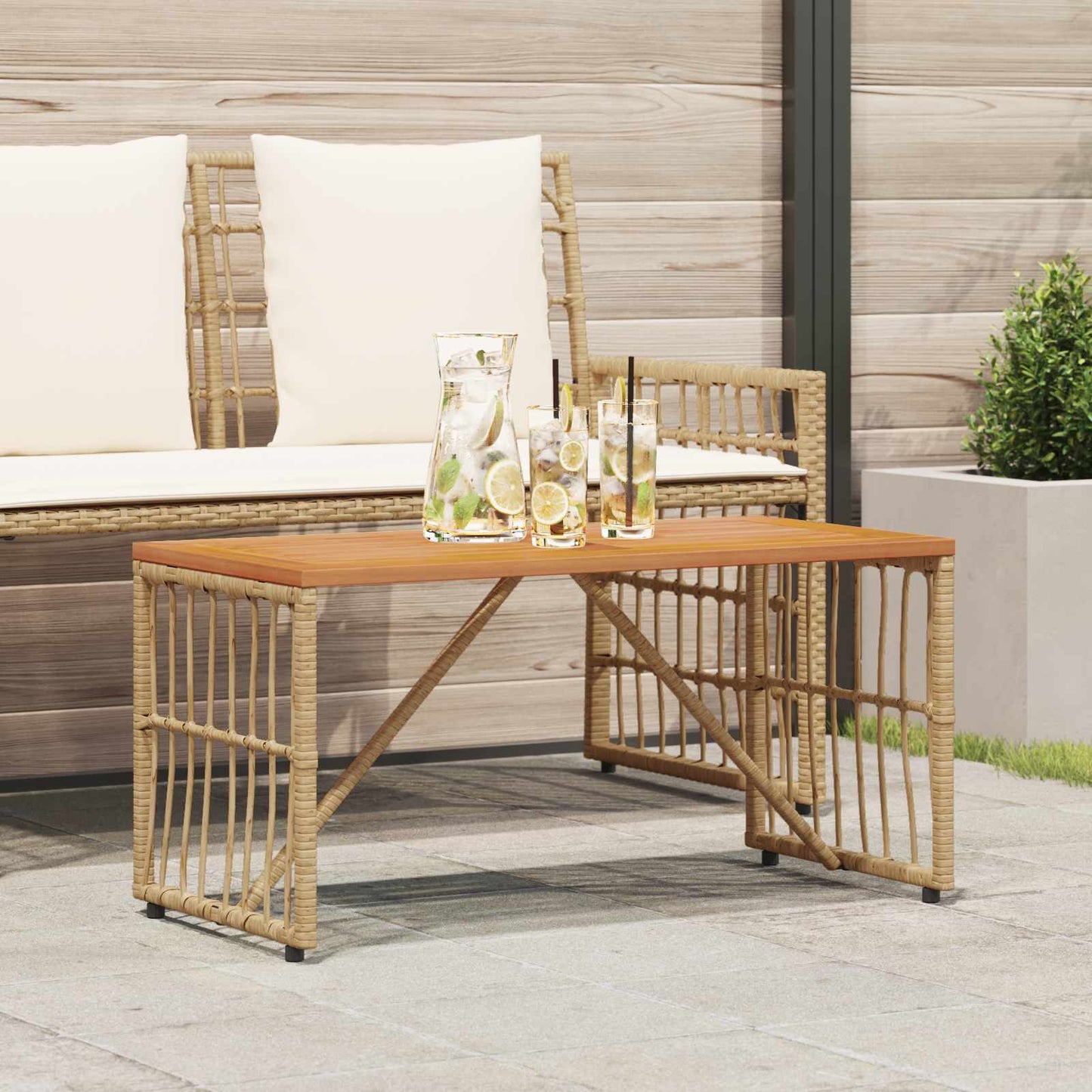 Outdoor Table Natural 80 x 40 x 40 cm Steel and Poly Rattan