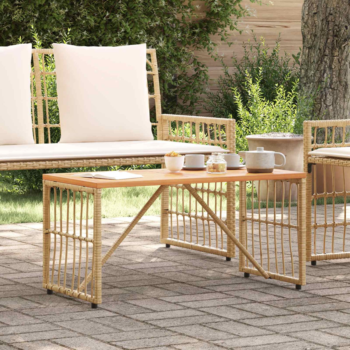 Outdoor Table Natural 80 x 40 x 40 cm Steel and Poly Rattan