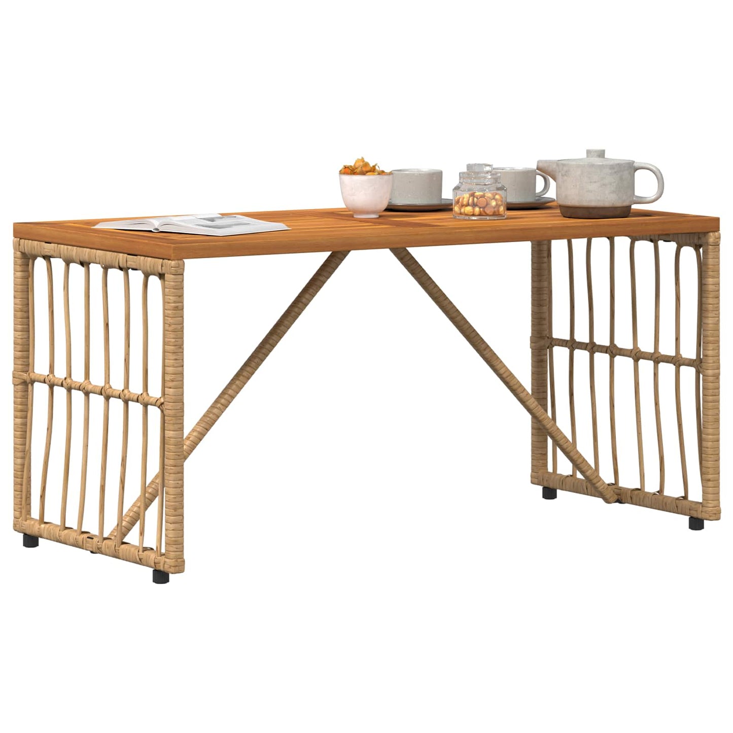 Outdoor Table Natural 80 x 40 x 40 cm Steel and Poly Rattan
