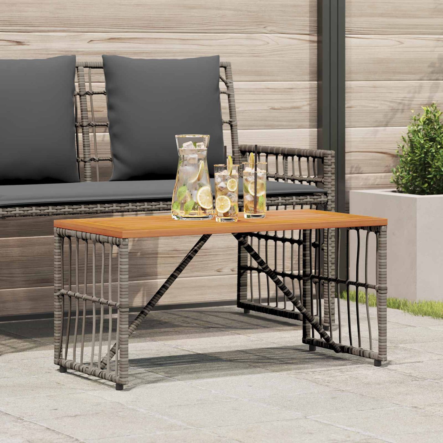 Outdoor Table Grey 80 x 40 x 40 cm Steel and Poly Rattan
