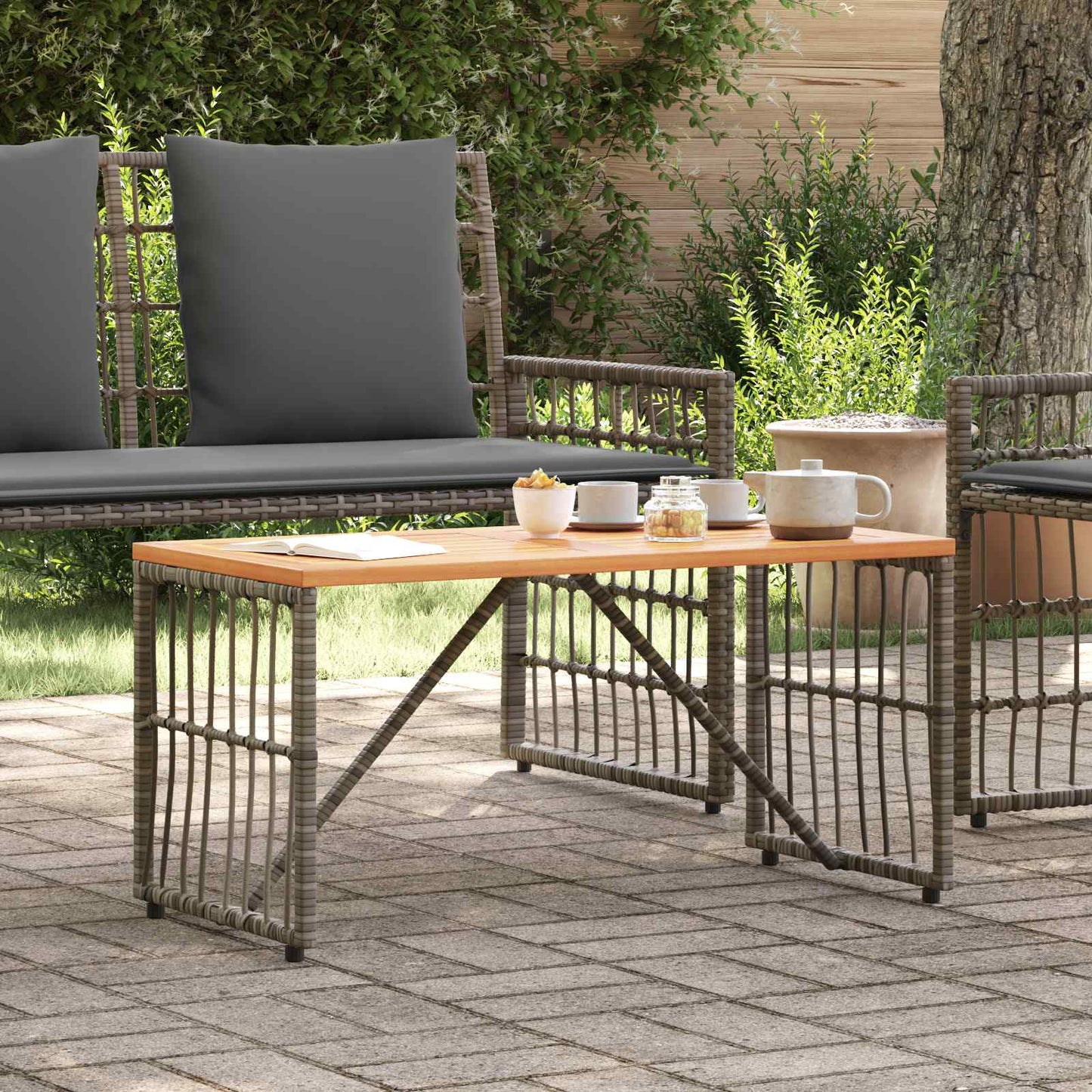 Outdoor Table Grey 80 x 40 x 40 cm Steel and Poly Rattan