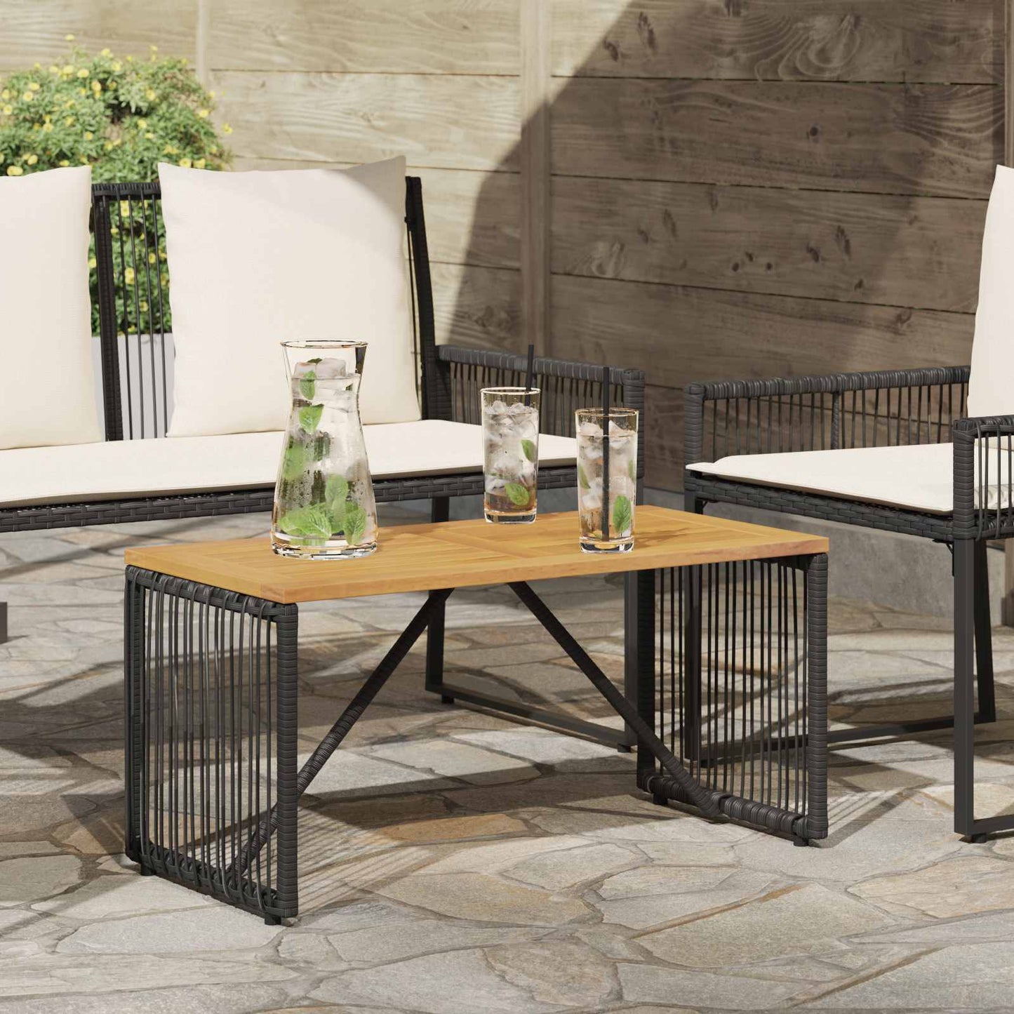 Outdoor Table Black and Brown 80 x 40 x 40 cm Poly Rattan