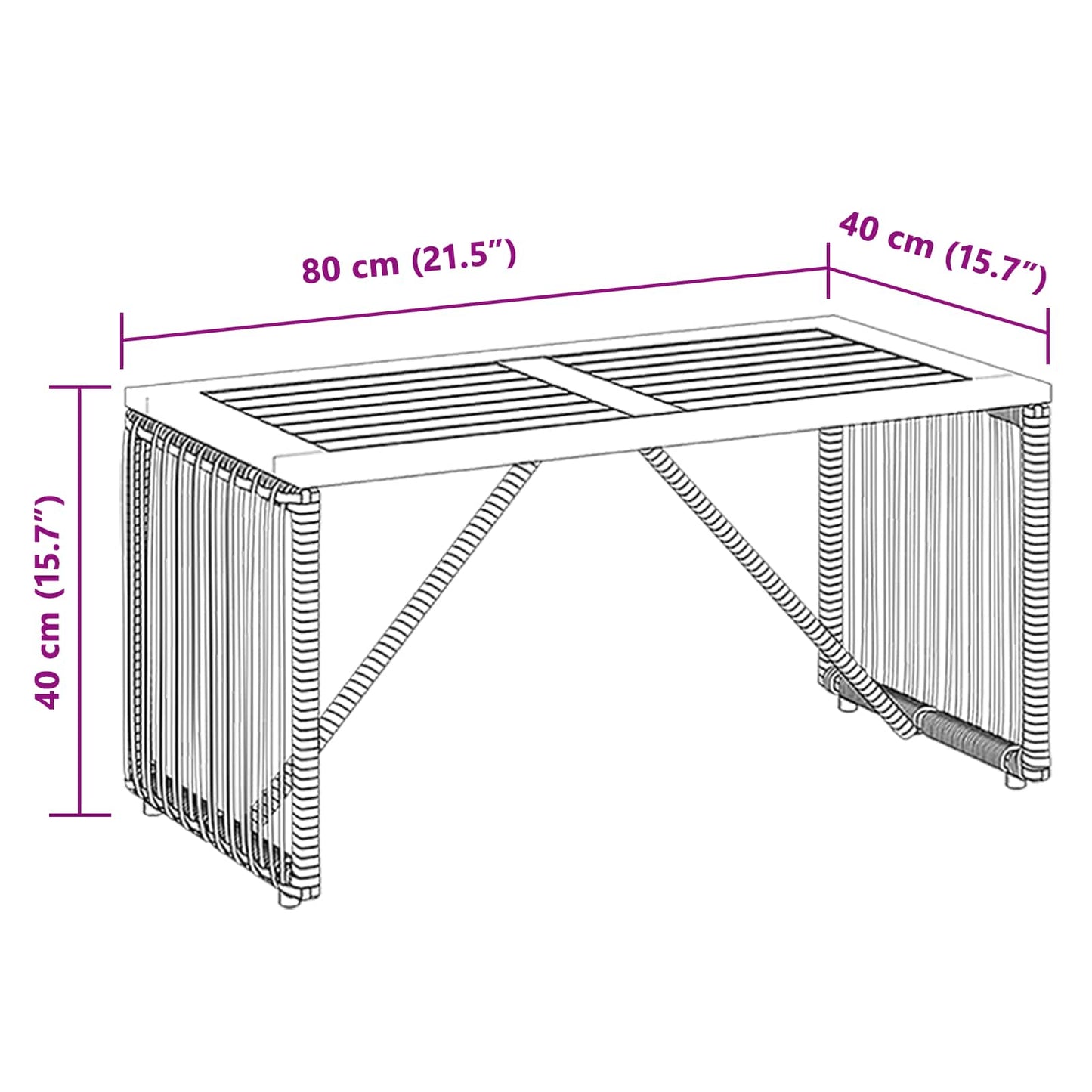 Outdoor Table Black and Brown 80 x 40 x 40 cm Poly Rattan