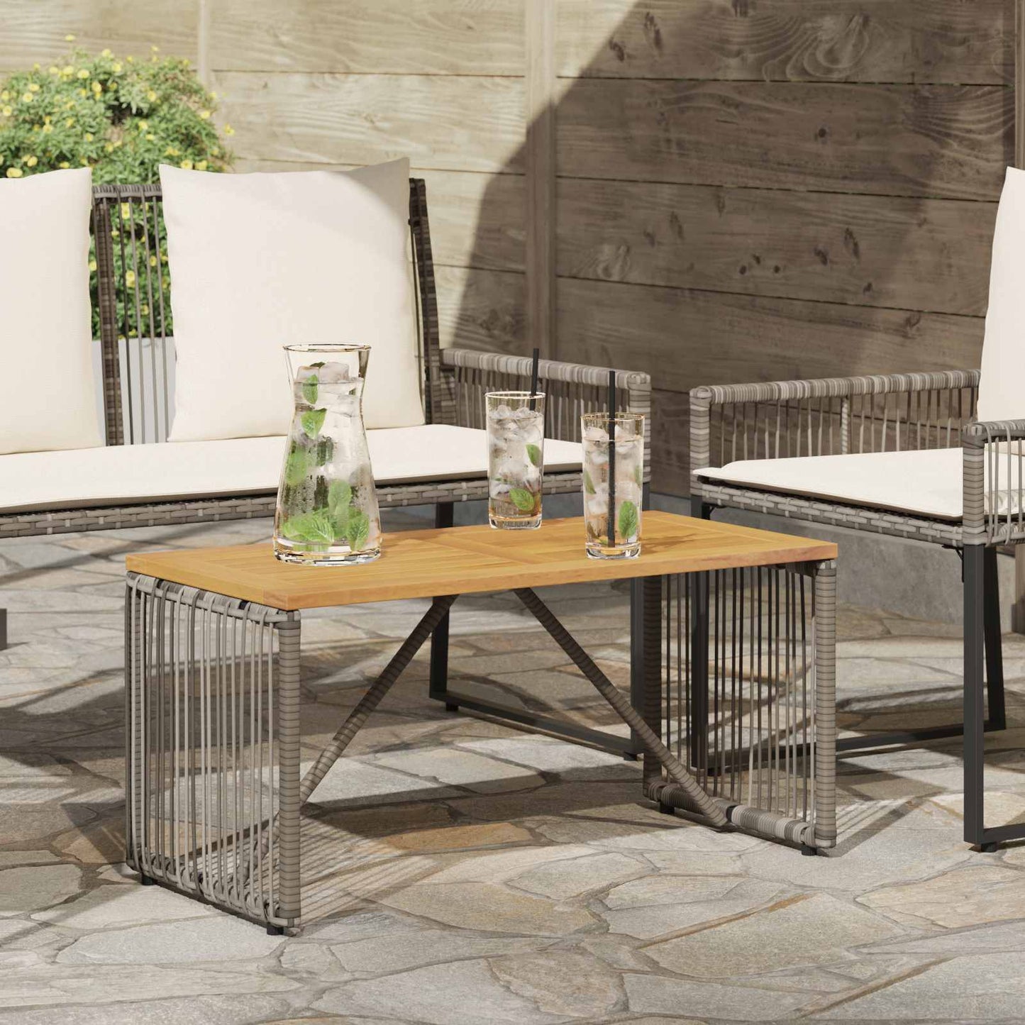 Outdoor Table Grey and Brown 80 x 40 x 40 cm Poly Rattan