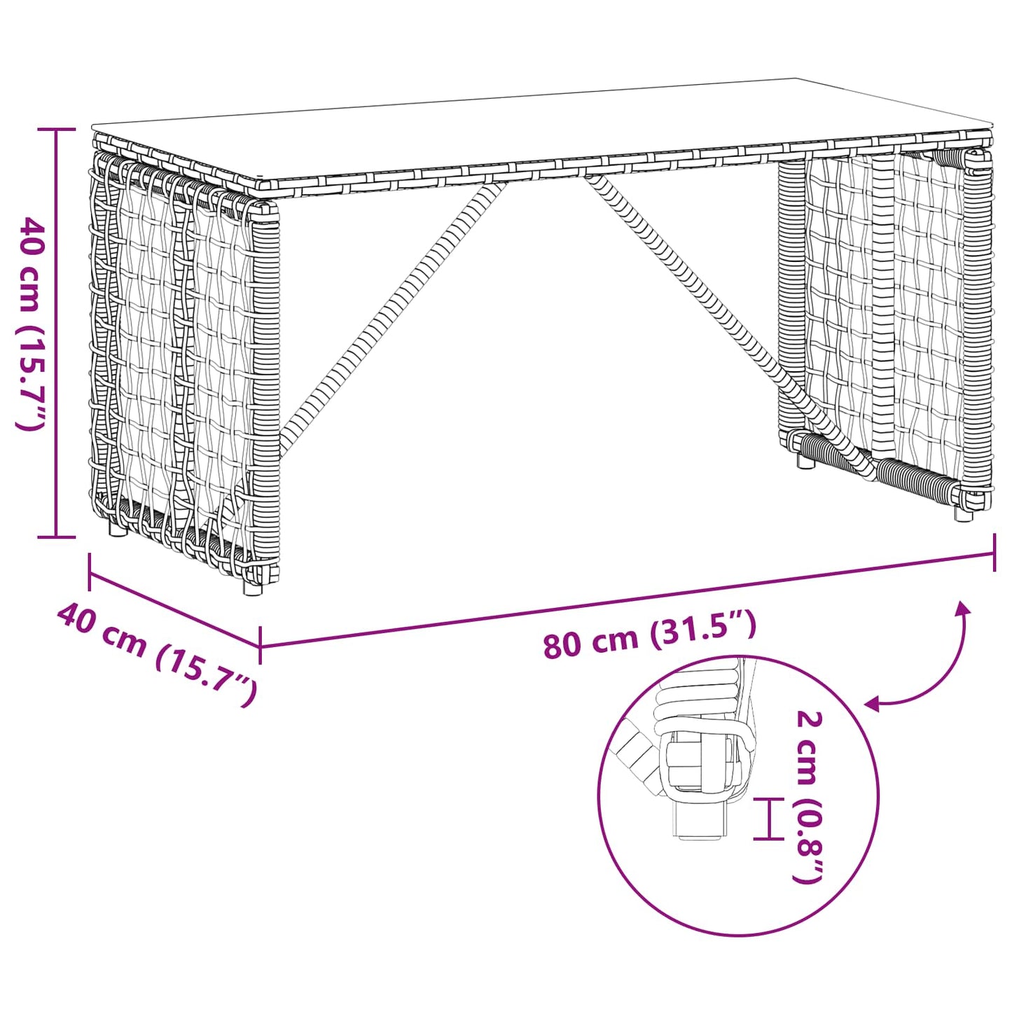 Outdoor Table Grey and Black 80 x 40 x 40 cm