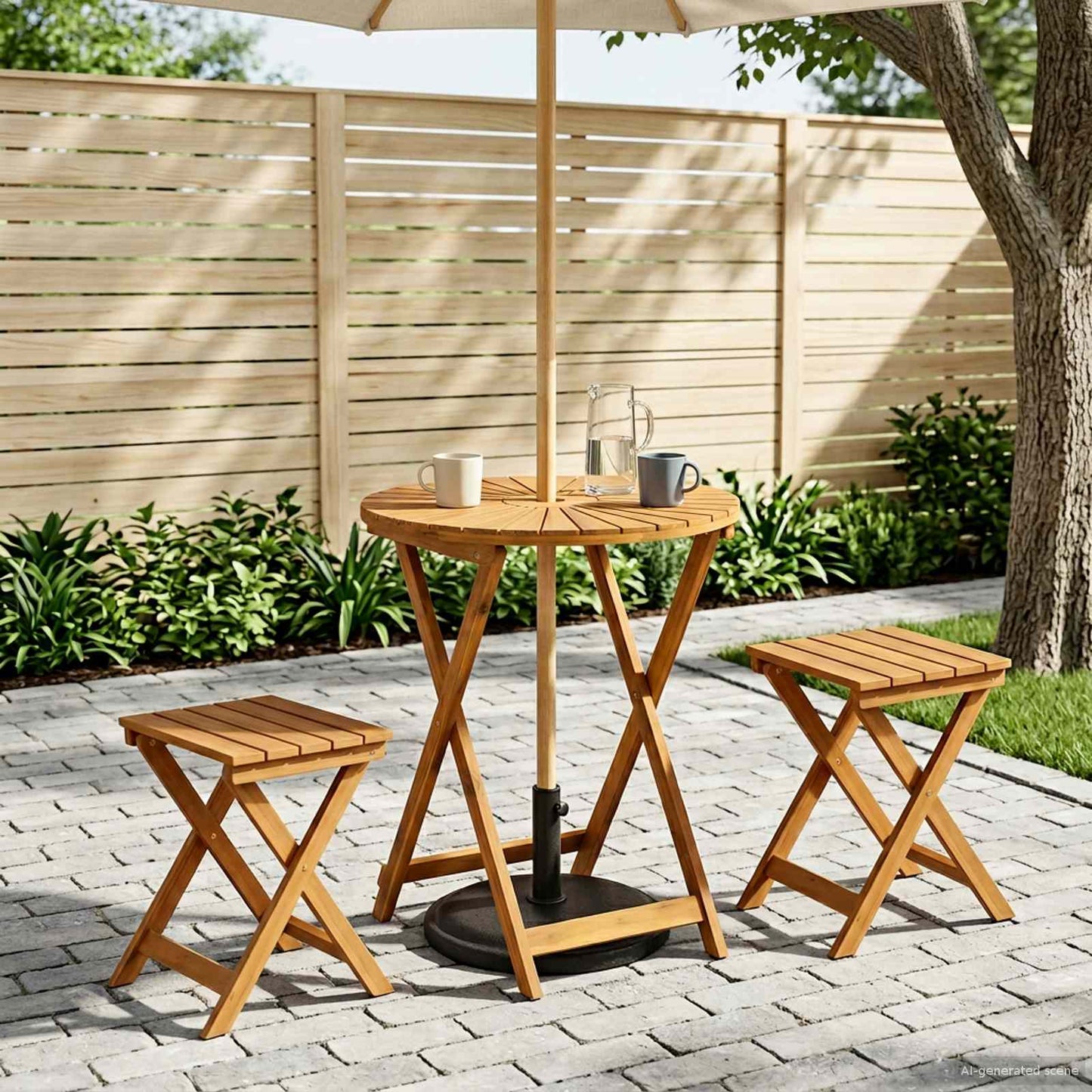 Folding Garden Table Natural Ø60 x 75 cm Solid Acacia Wood