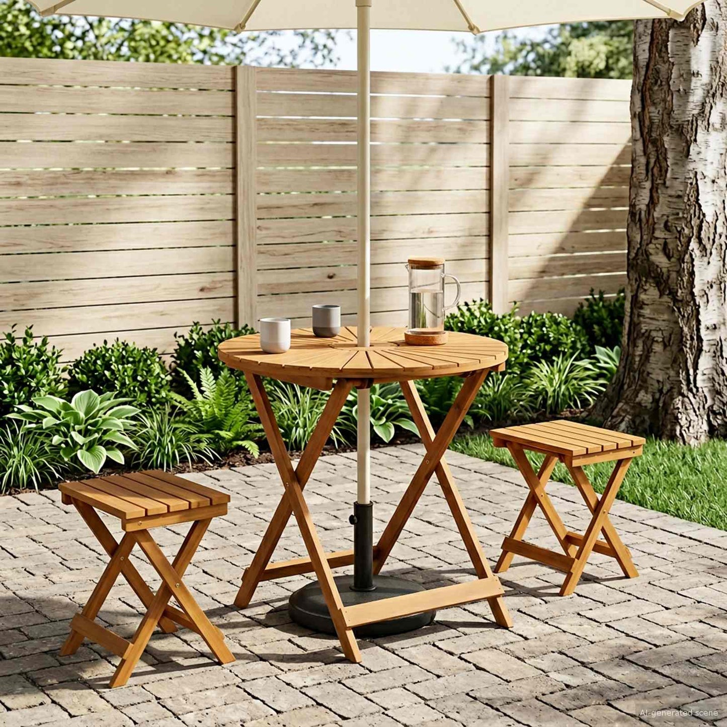 Folding Garden Table Natural Ø70 x 75 cm Solid Acacia Wood