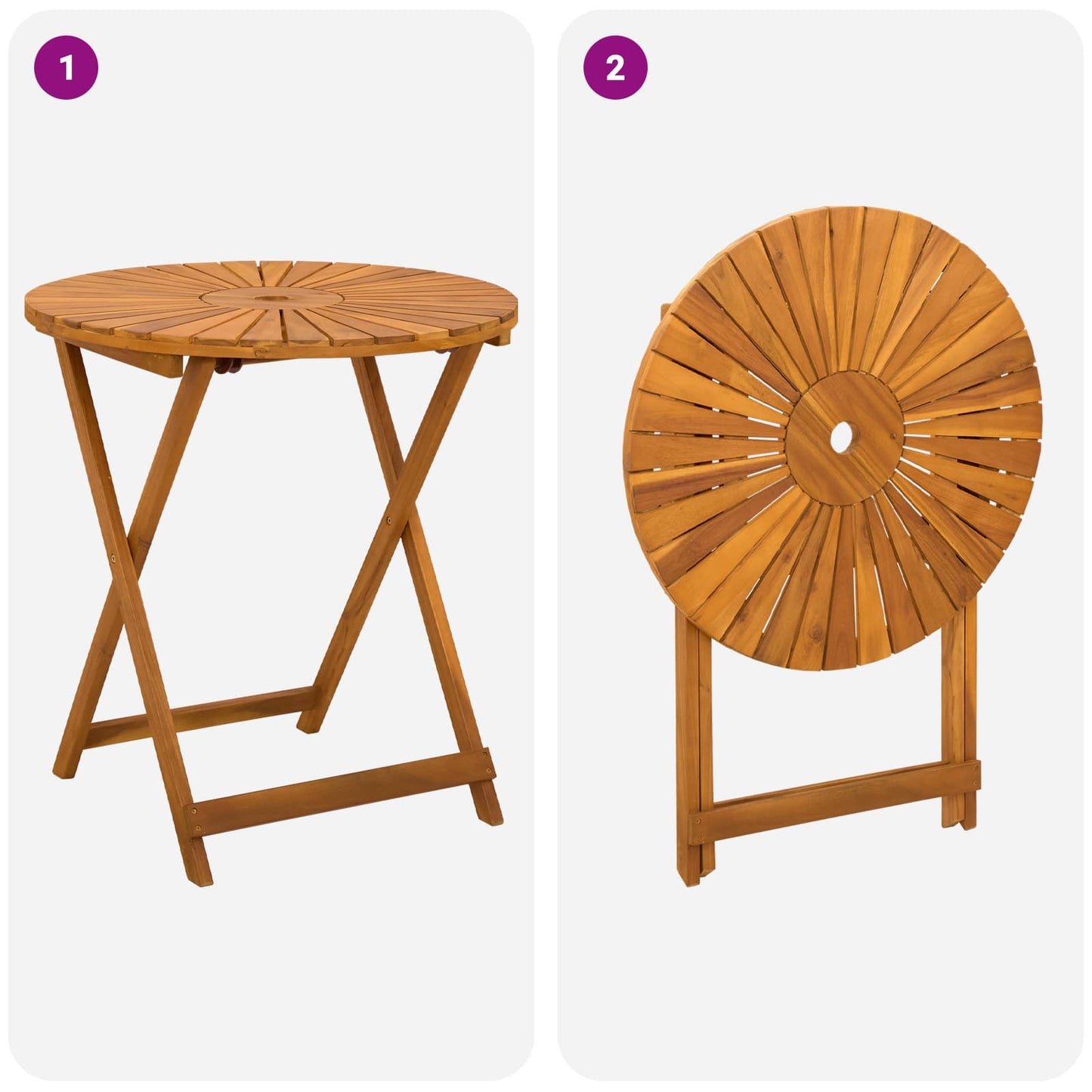 Folding Garden Table Natural Ø70 x 75 cm Solid Acacia Wood