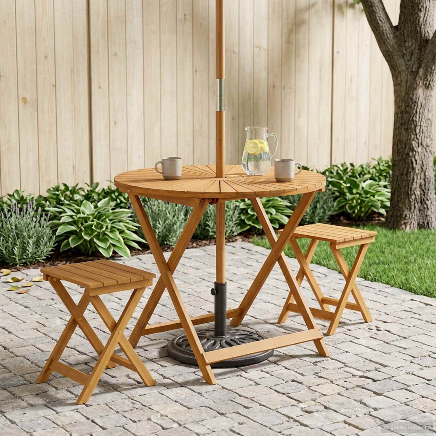 Folding Garden Table Natural Ø90 x 75 cm Solid Acacia Wood
