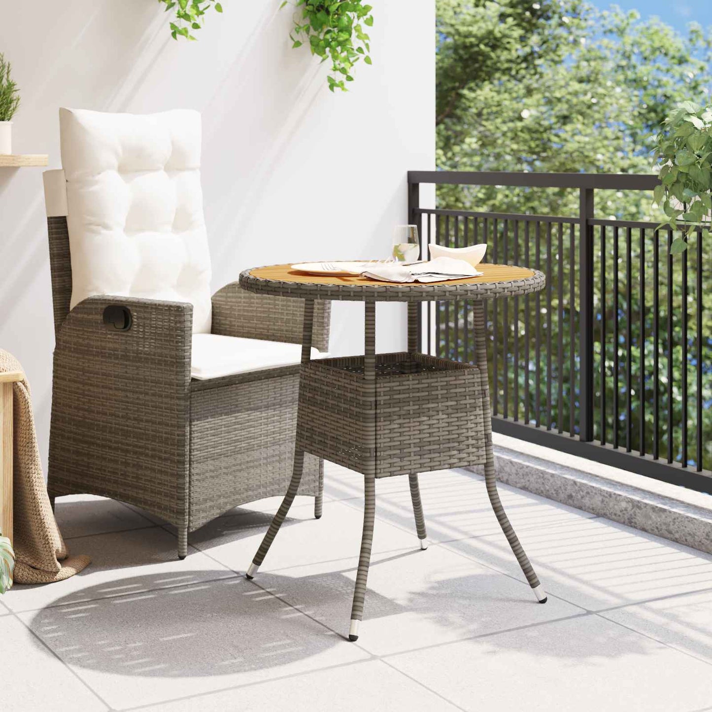 Dinner Table Grey and Acacia 70 x 70 x 73 cm Solid Acacia Wood