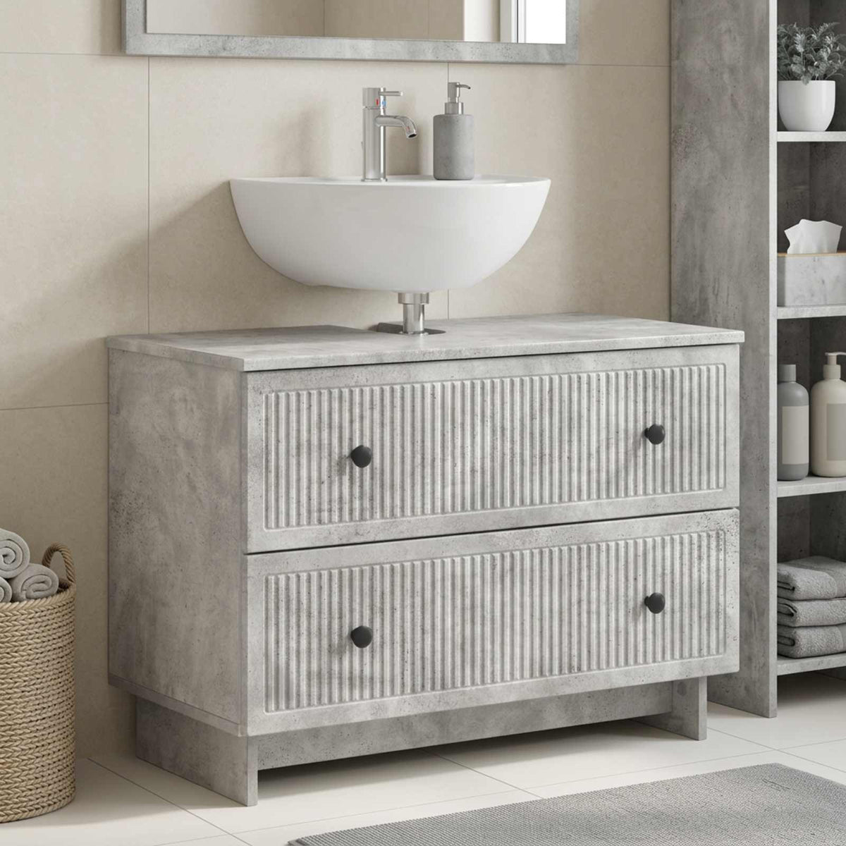 Bathroom Sink Cabinet EDE Concrete Grey 82 x 41x 59 cm