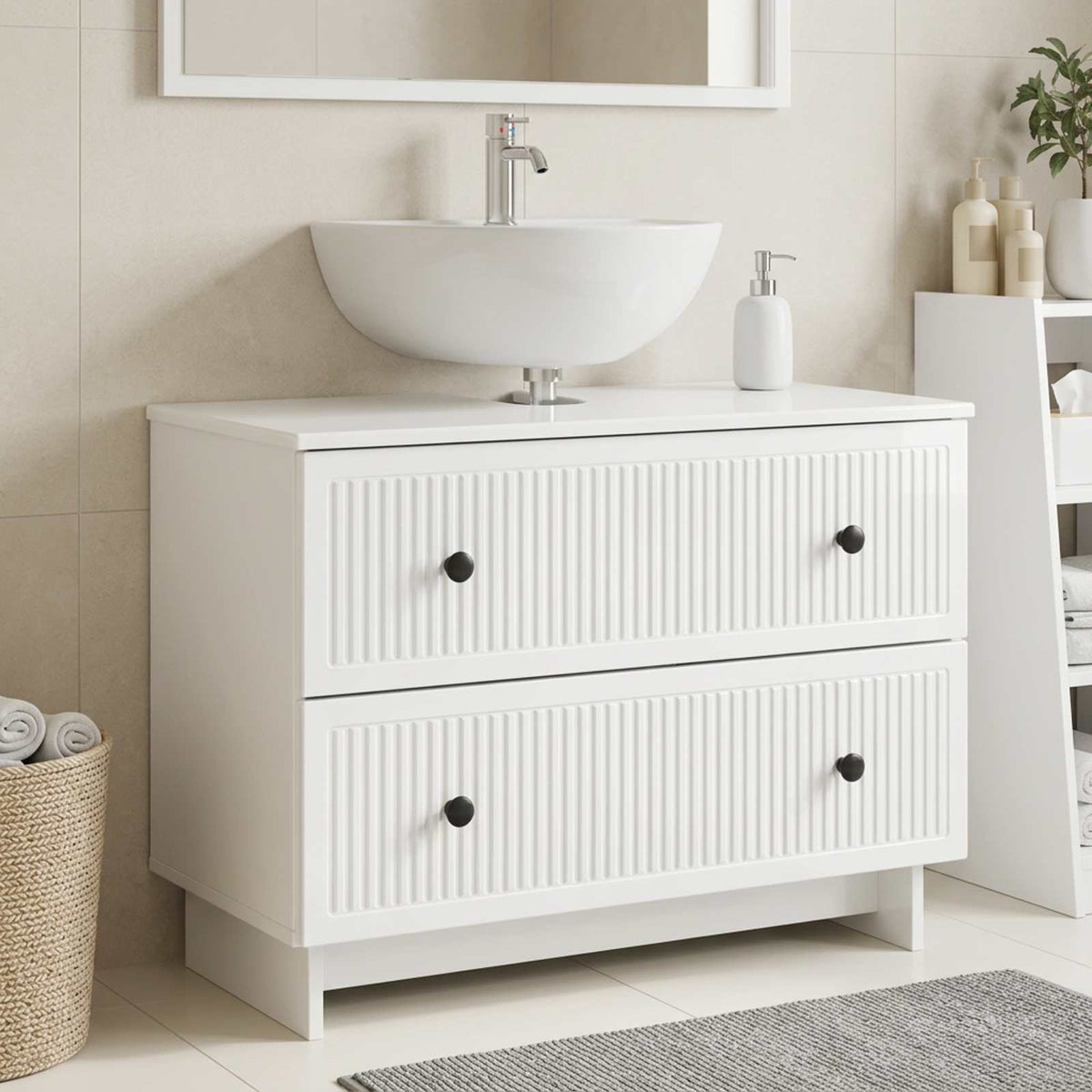 Bathroom Sink Cabinet EDE High Gloss White 82 x 41x 59 cm