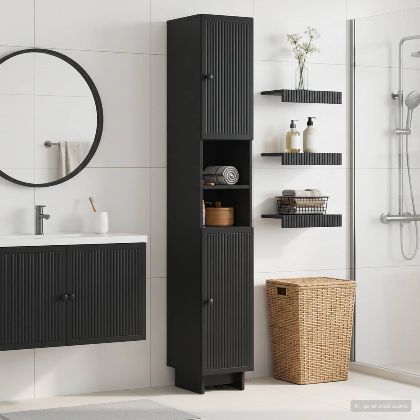 Bathroom Cabinet with Open Shelf EDE Black 30 x 31 x 190 cm