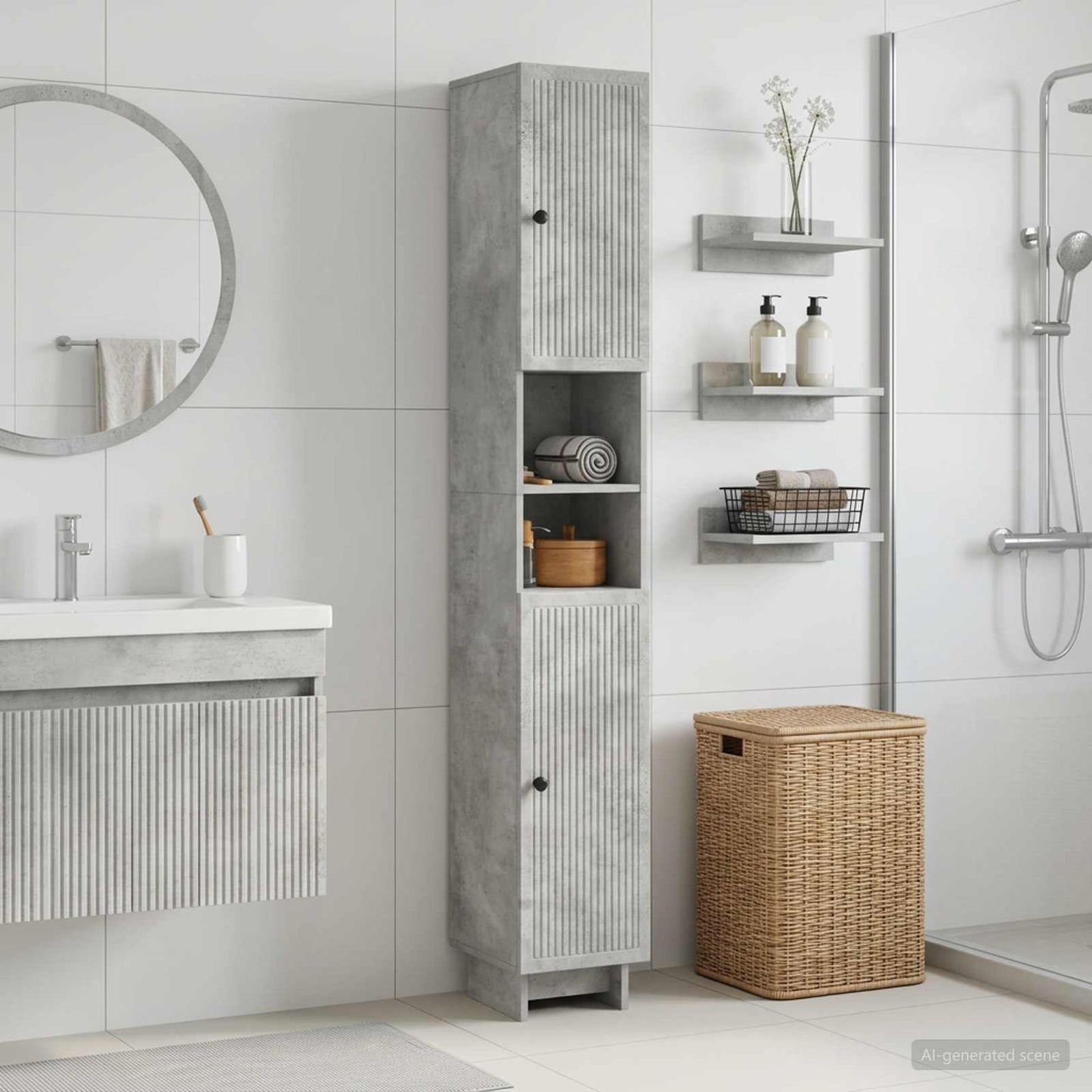 Bathroom Cabinet with Open Shelf EDE Concrete Grey