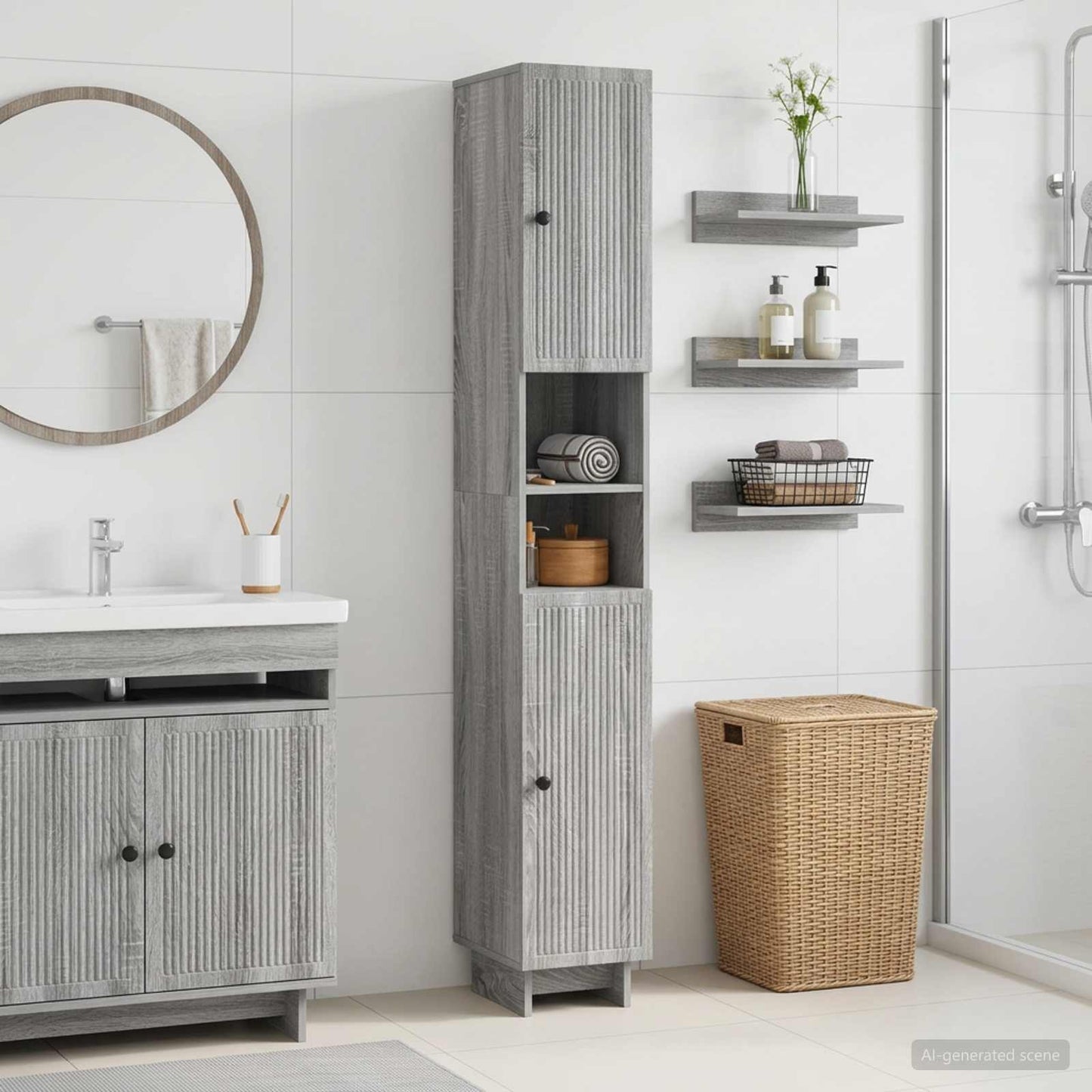 Bathroom Cabinet with Open Shelf EDE Grey Sonoma