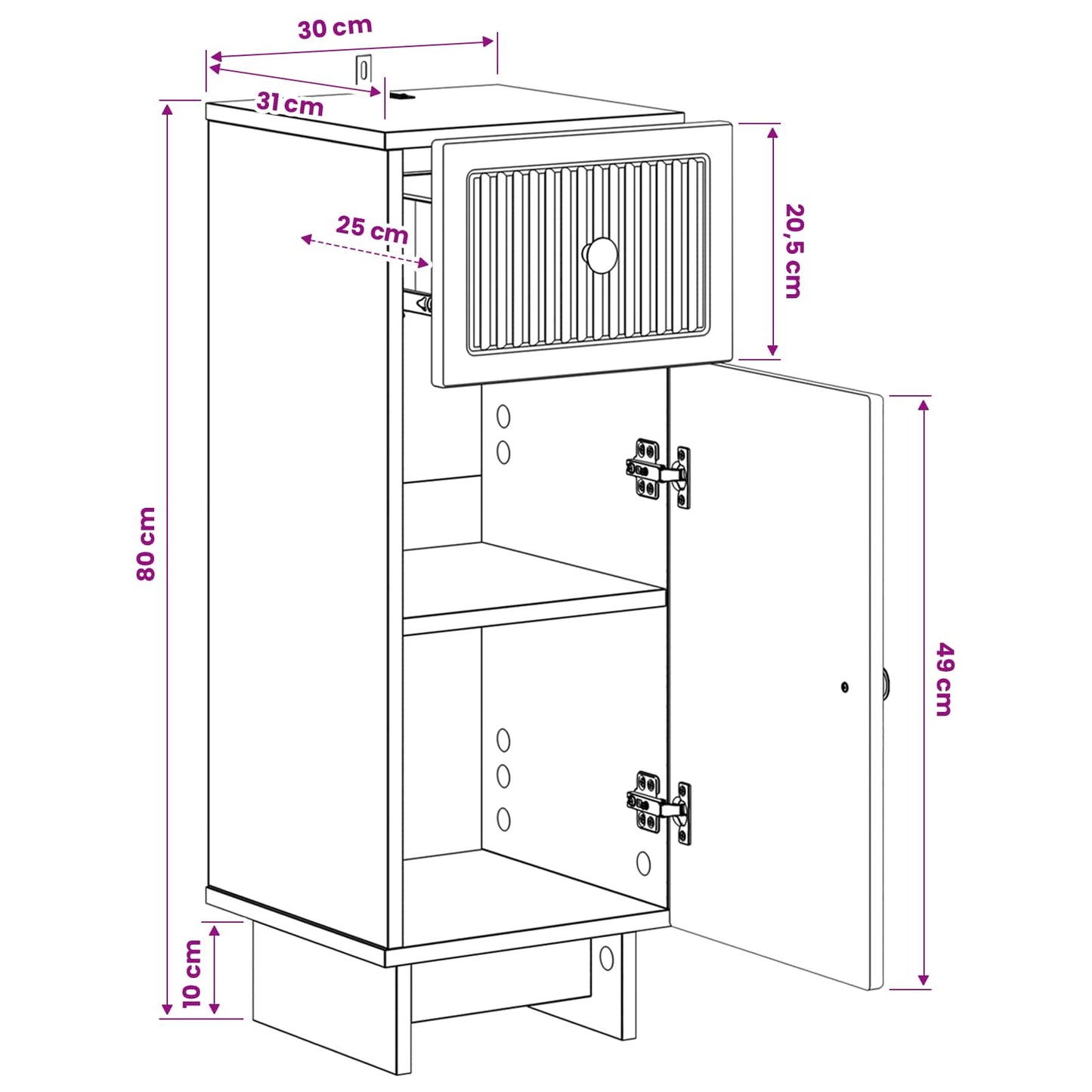 Bathroom Storage Cainet EDE White 30 x 31 x 80 cm