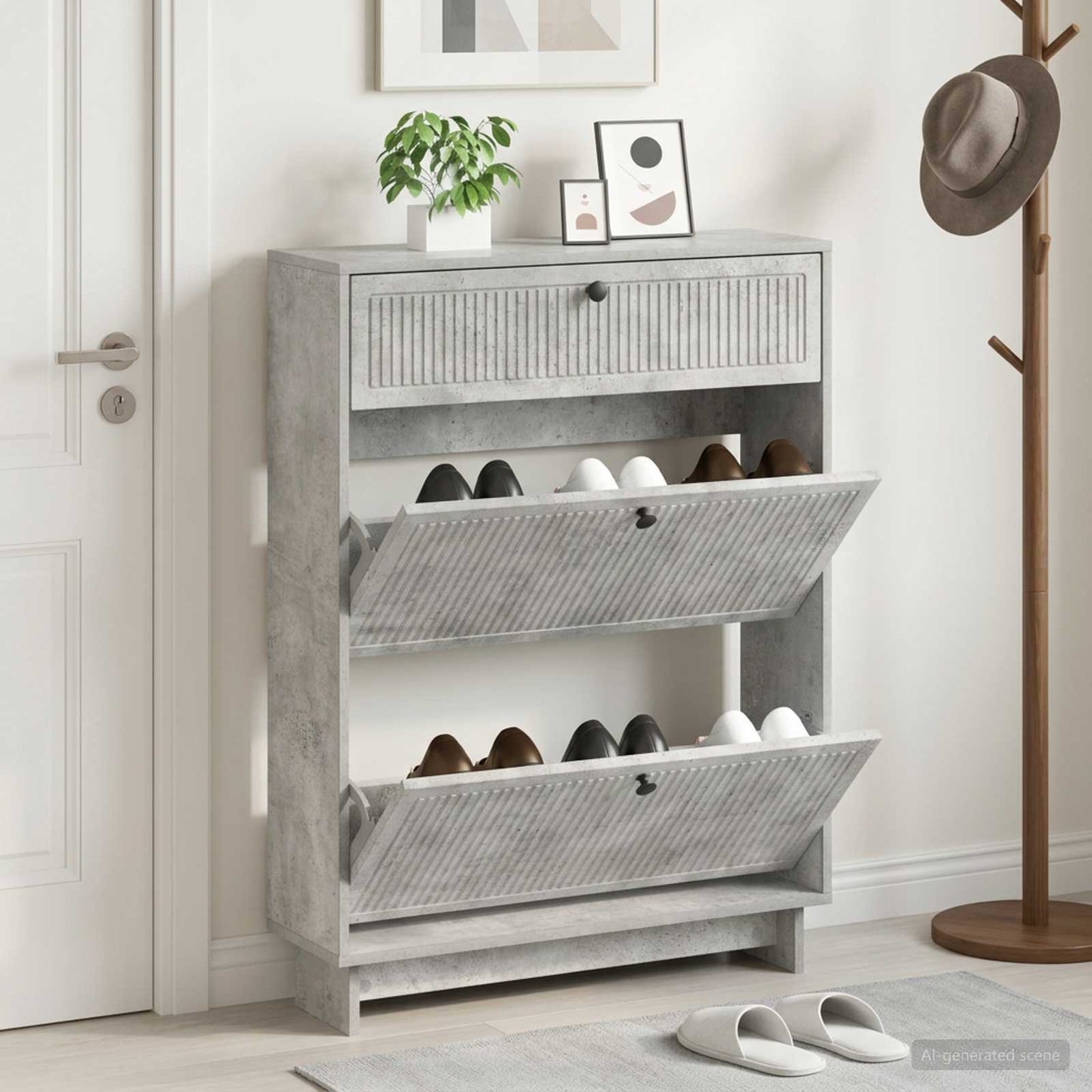 Shoe Cabinet EDE 78 x 24 x 103 cm Engineered Wood Concrete Grey