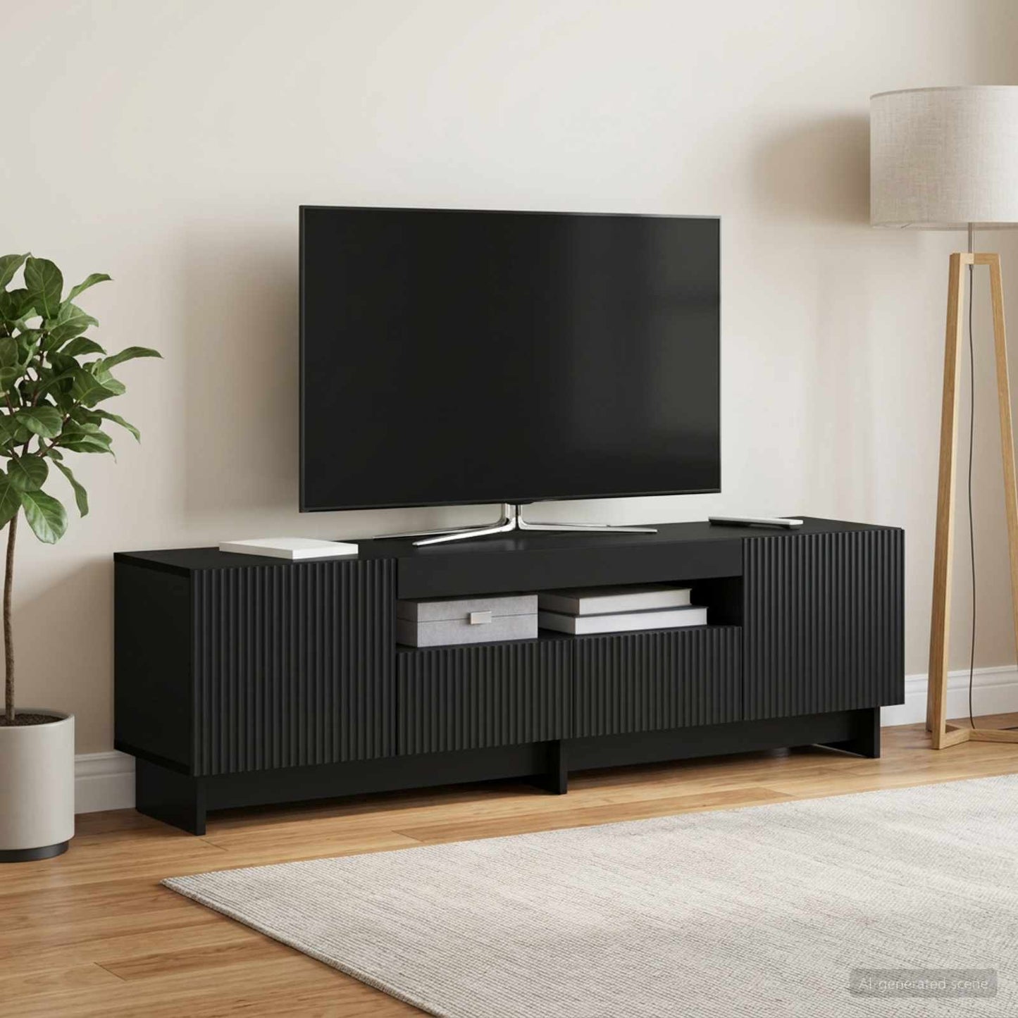 LED TV Cabinet Black Engineered Wood
