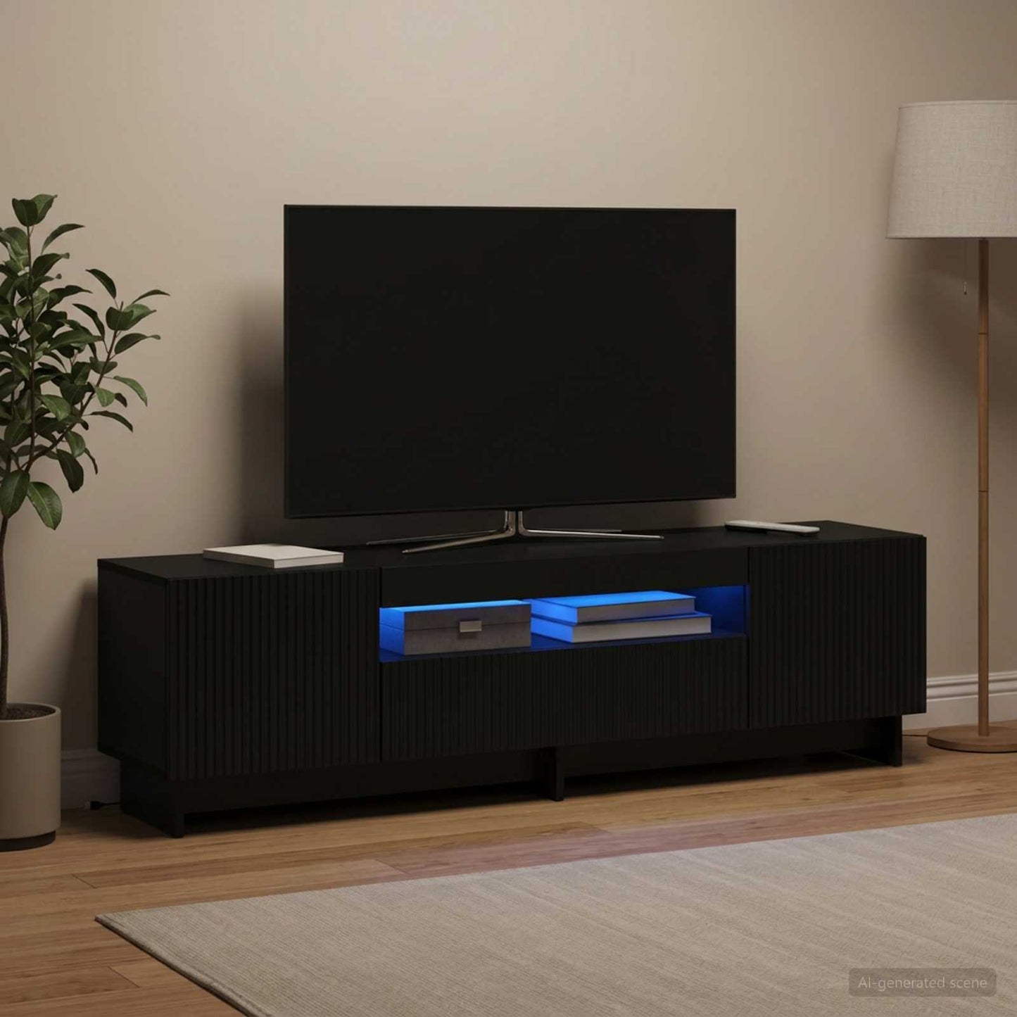 LED TV Cabinet Black Engineered Wood