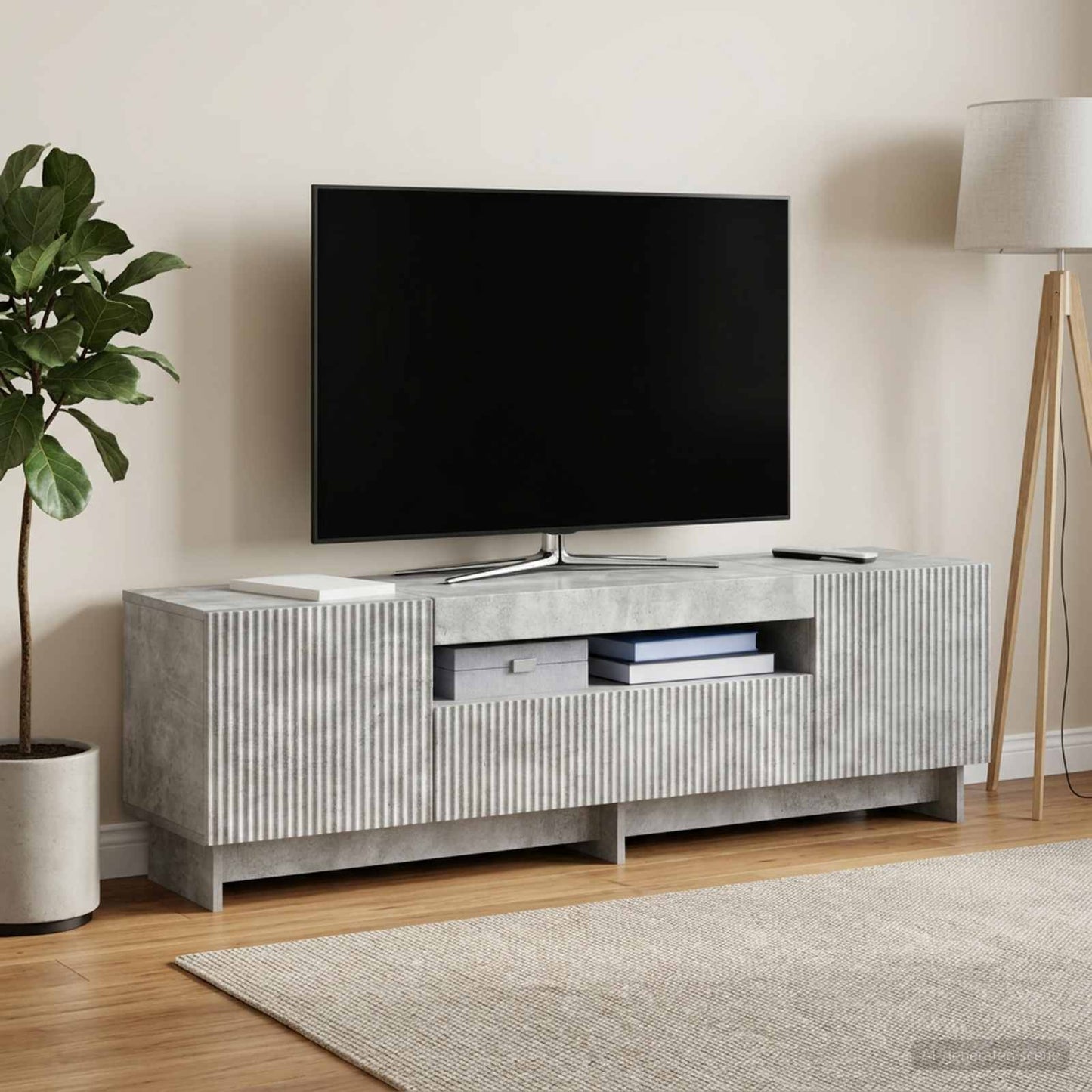 LED TV Cabinet Concrete Grey Engineered Wood