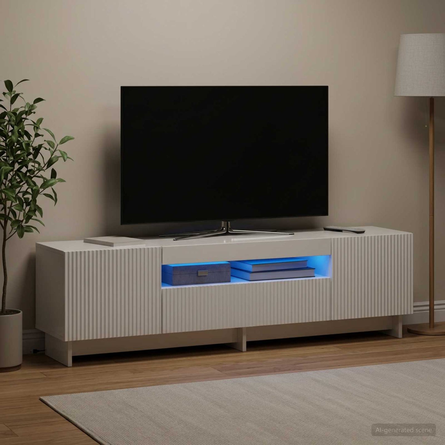 LED TV Cabinet High Gloss White Engineered Wood