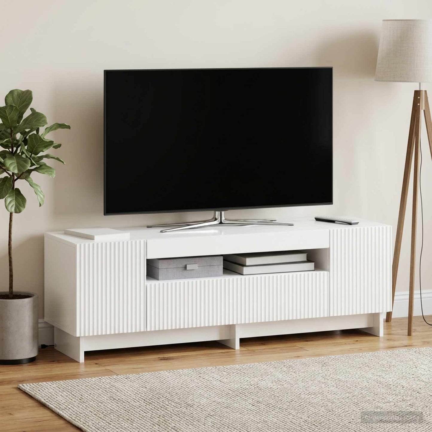 LED TV Cabinet High Gloss White Engineered Wood