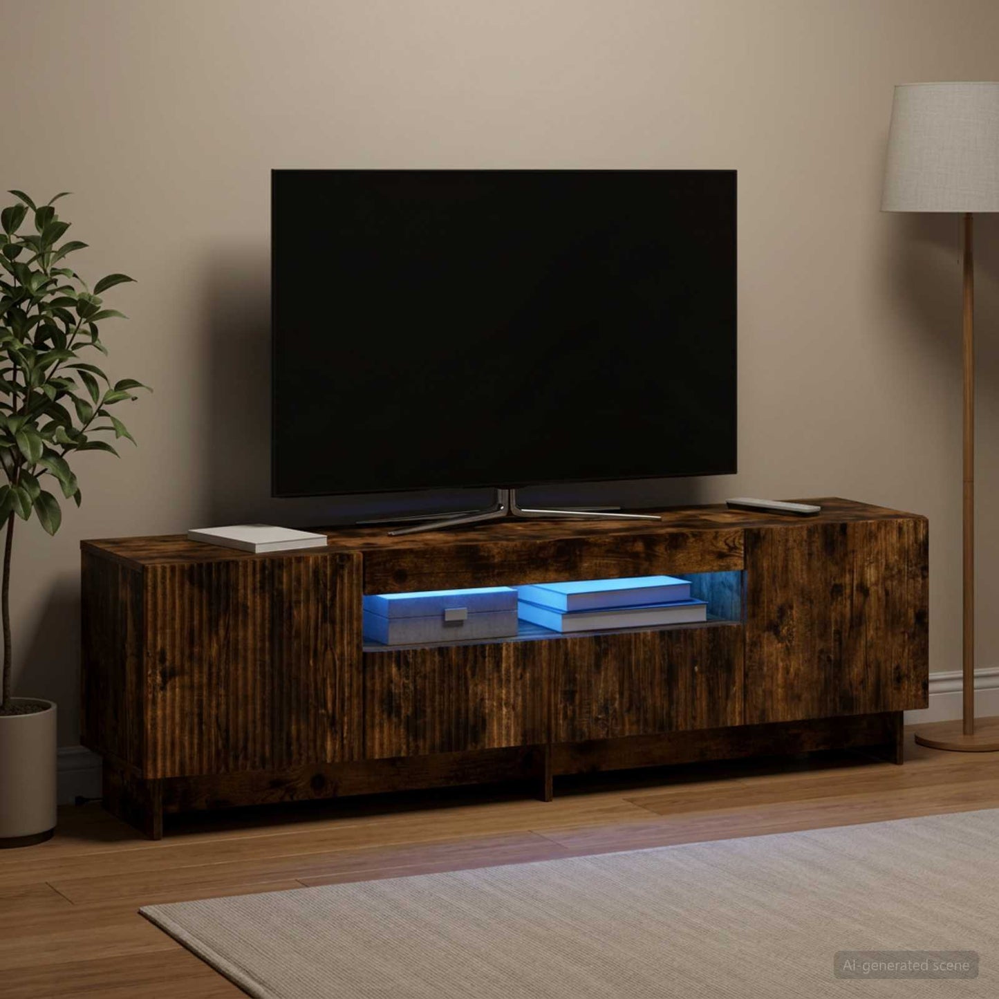 LED TV Cabinet Smoked Oak Engineered Wood
