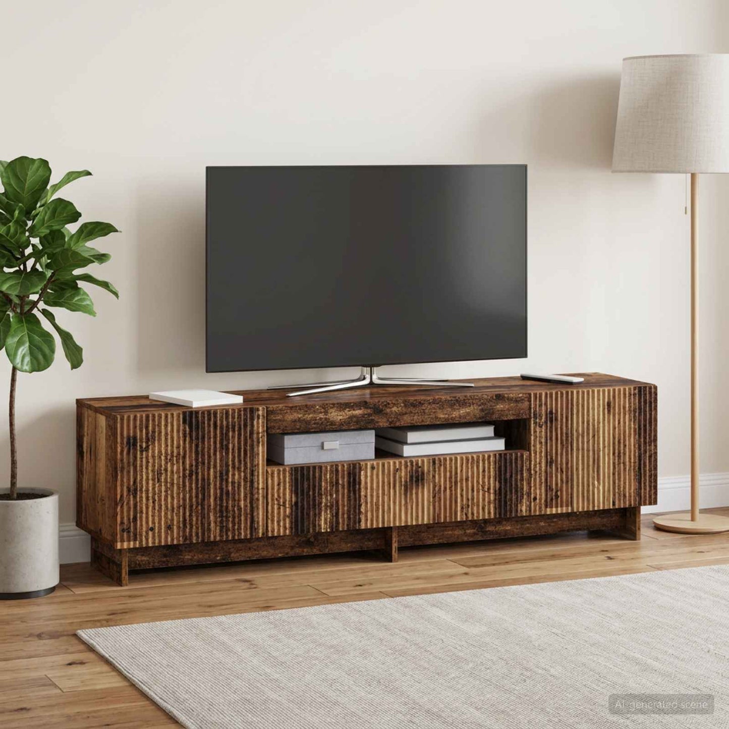 LED TV Cabinet Old Wood Engineered Wood