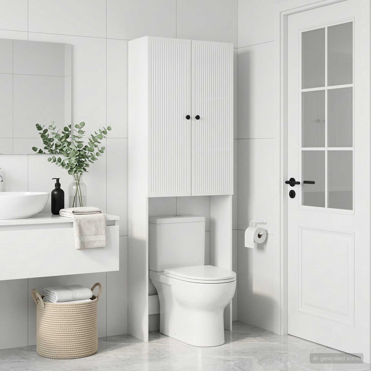 Toilet Cabinet EDE High Gloss White 66 x 25.5 x 190 cm