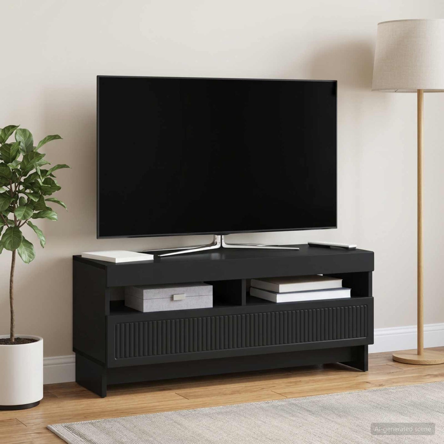 LED TV Cabinet Black Engineered Wood