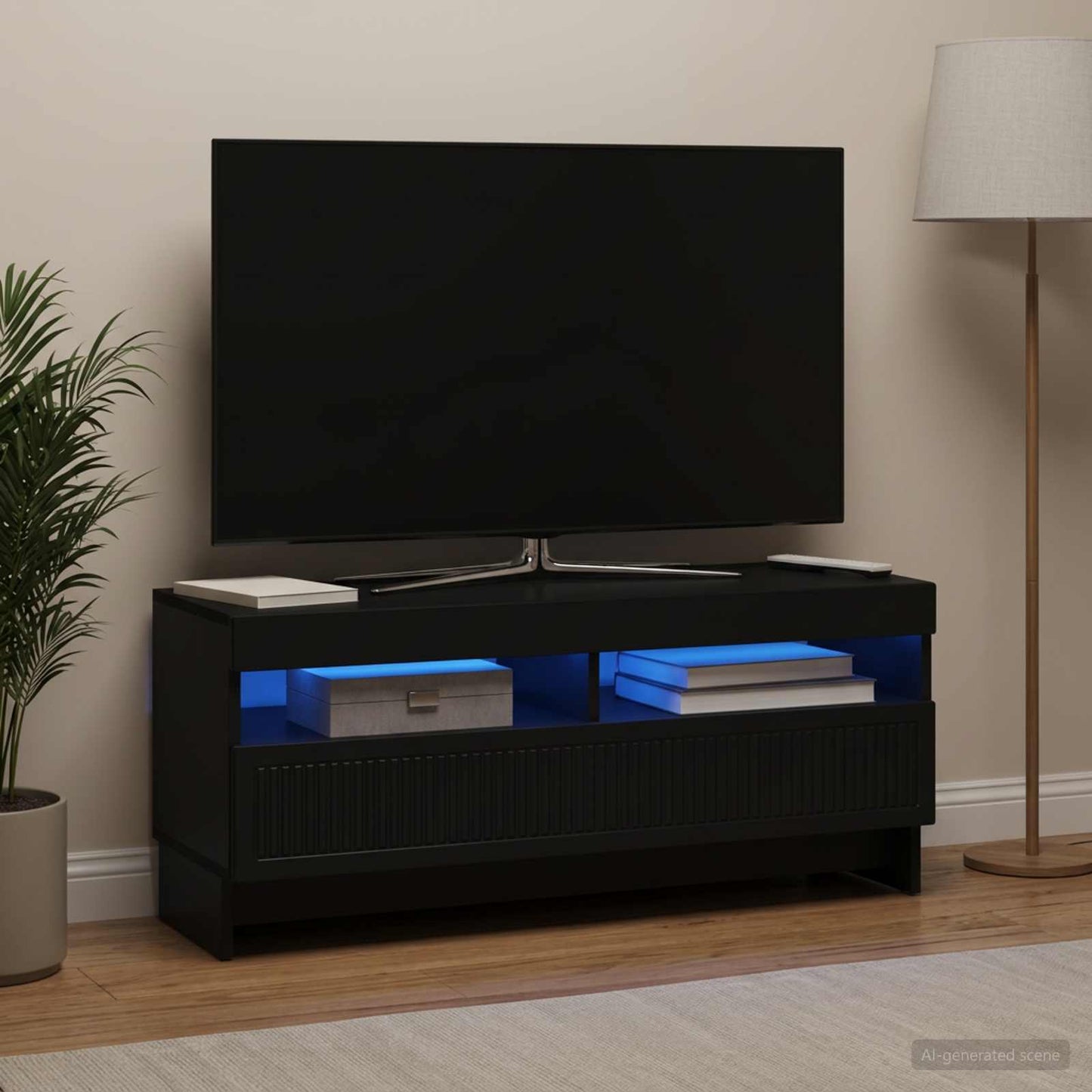 LED TV Cabinet Black Engineered Wood