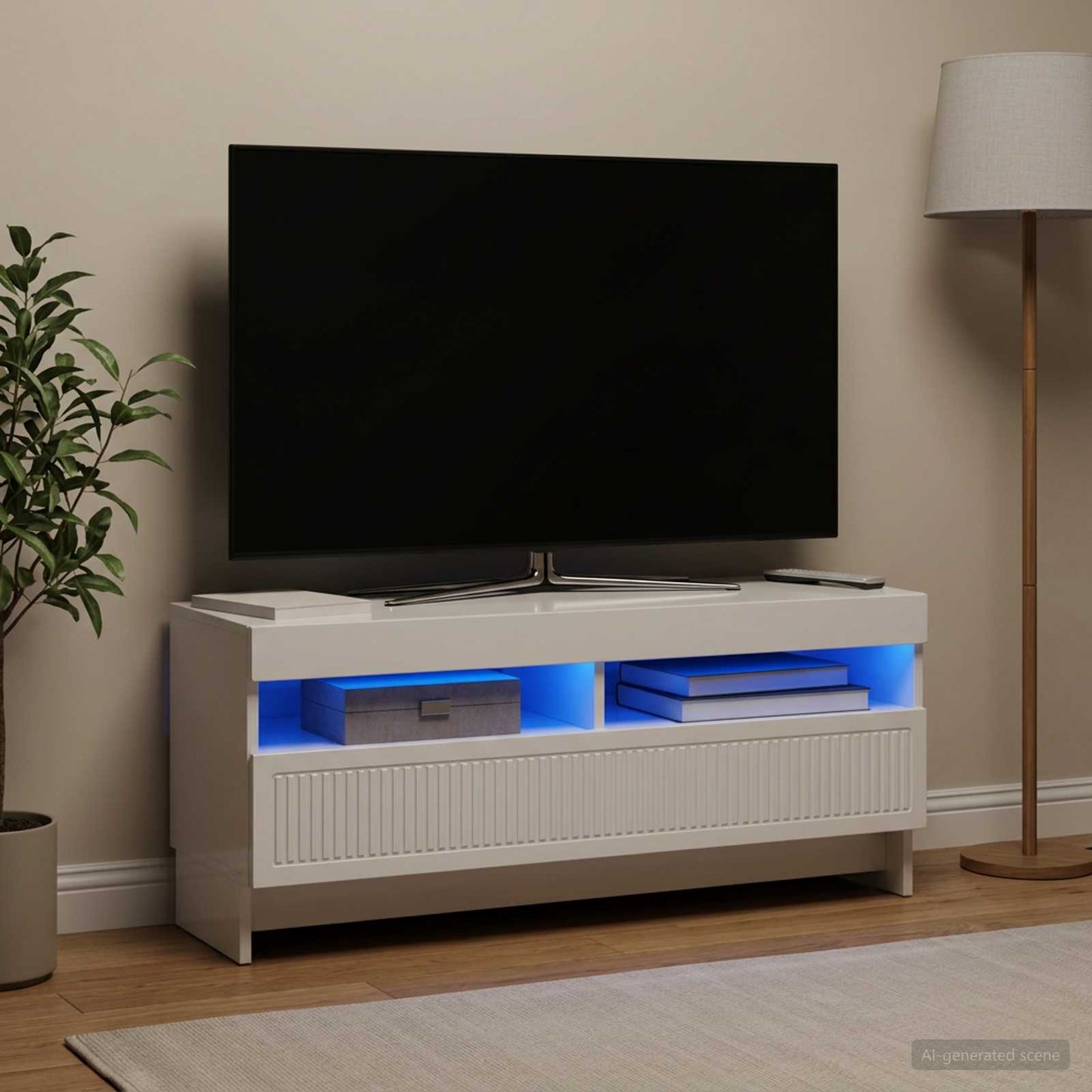 LED TV Cabinet High Gloss White Engineered Wood